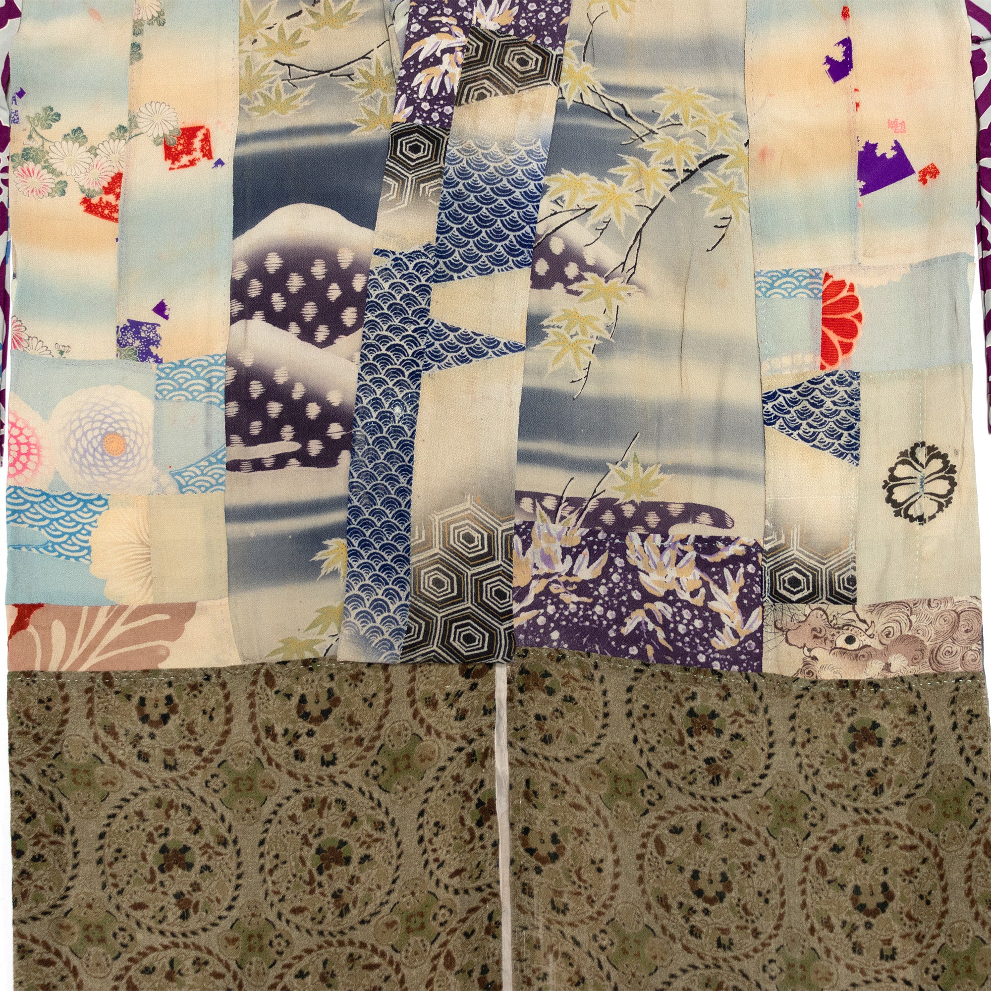 Yosegire Green Chirimen Patchwork Kimono