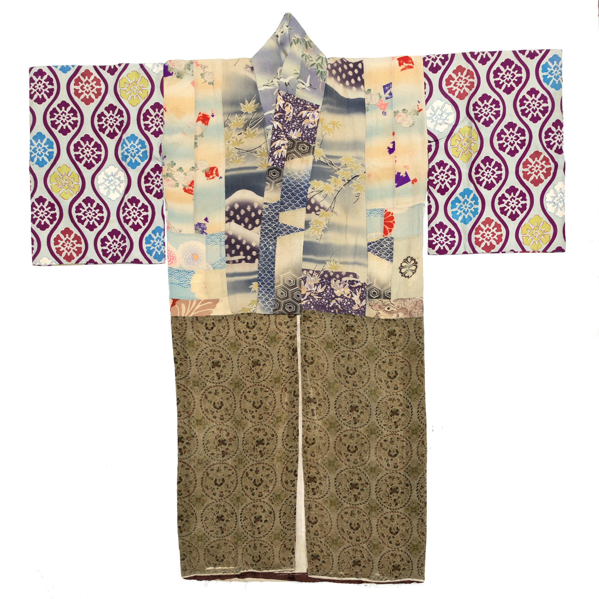 Yosegire Green Chirimen Patchwork Kimono