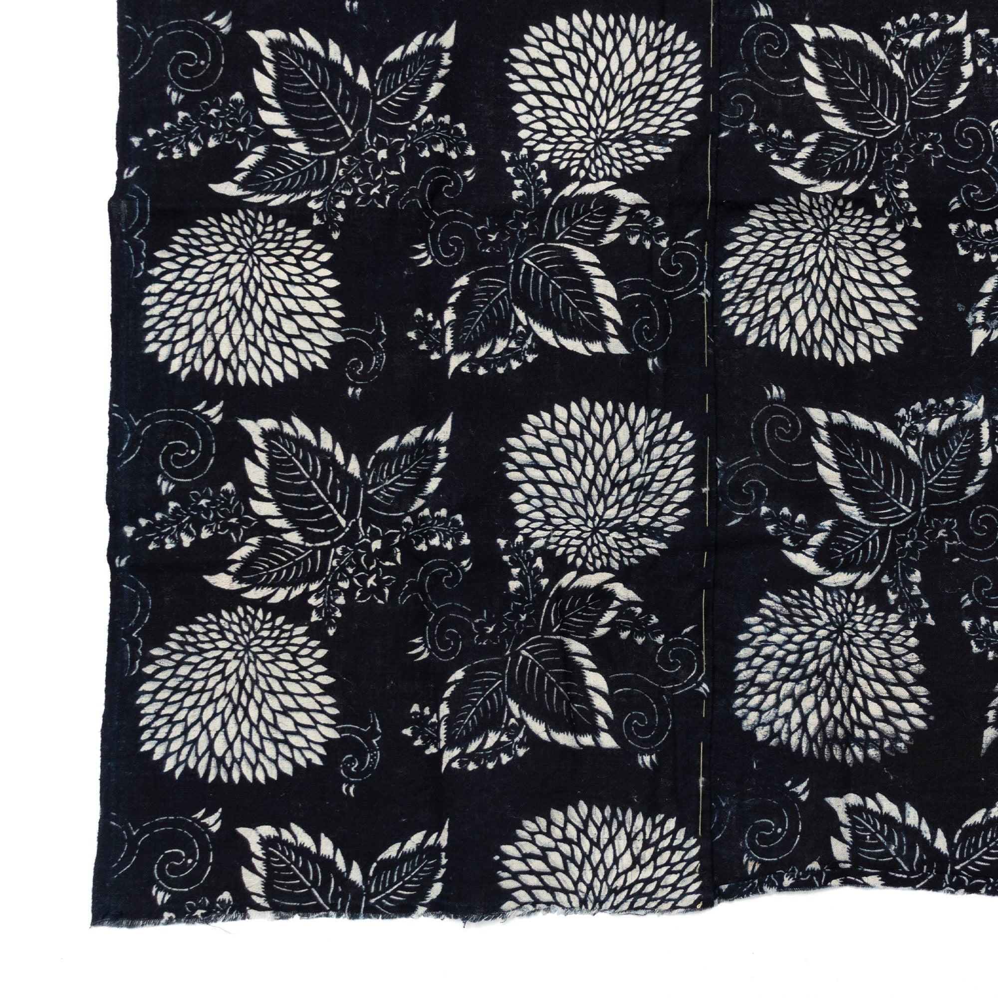 Japanese Indigo Cotton Double Sided Katazome Sheet with Kiku and Kiri