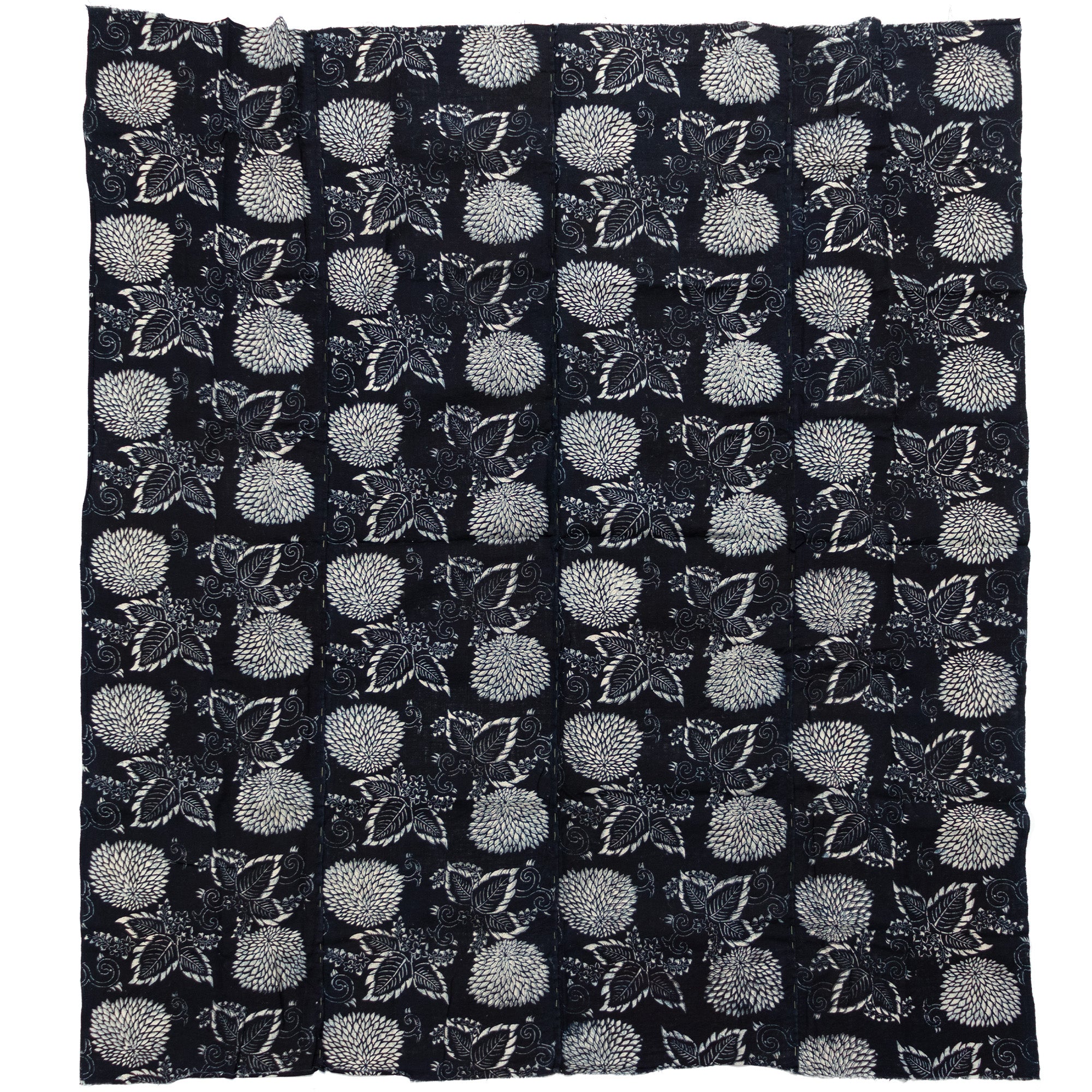 Japanese Indigo Cotton Double Sided Katazome Sheet with Kiku and Kiri