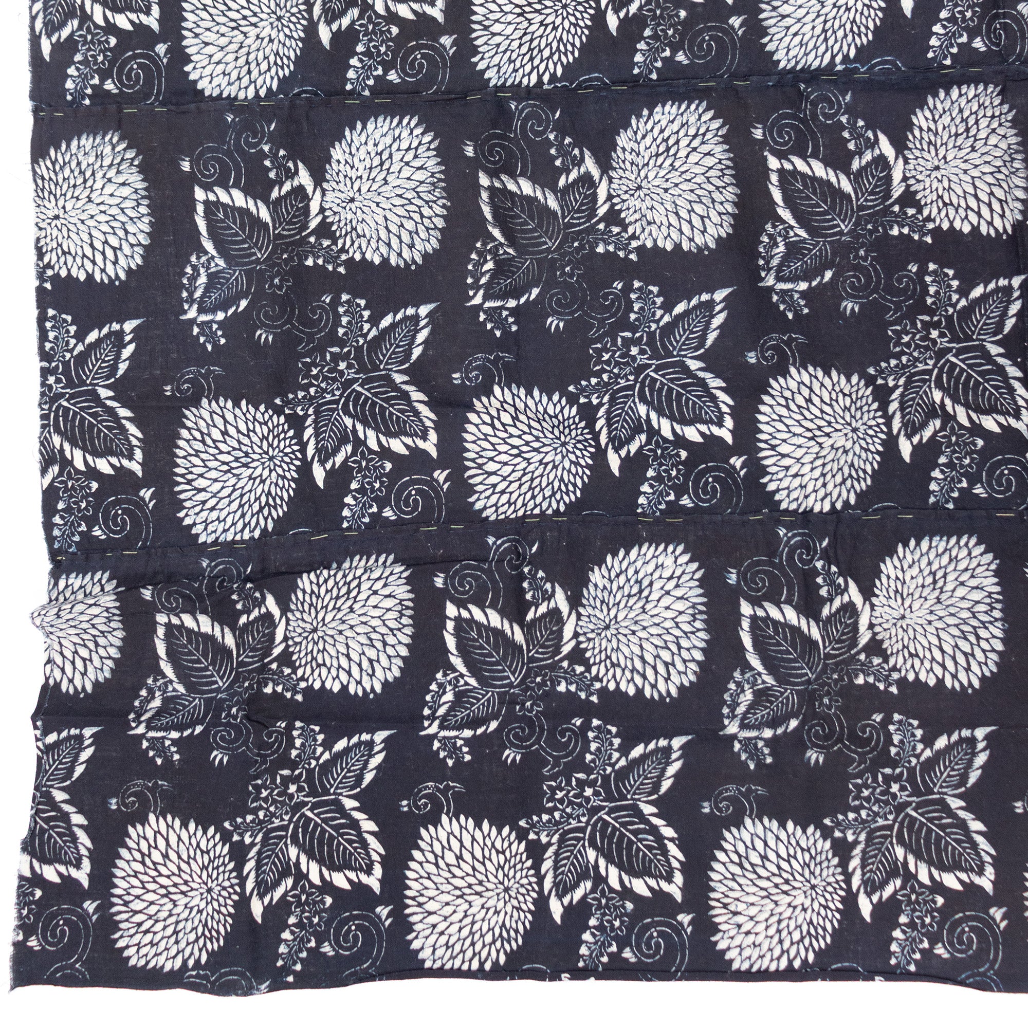 Japanese Indigo Cotton Double Sided Katazome Sheet with Kiku and Kiri