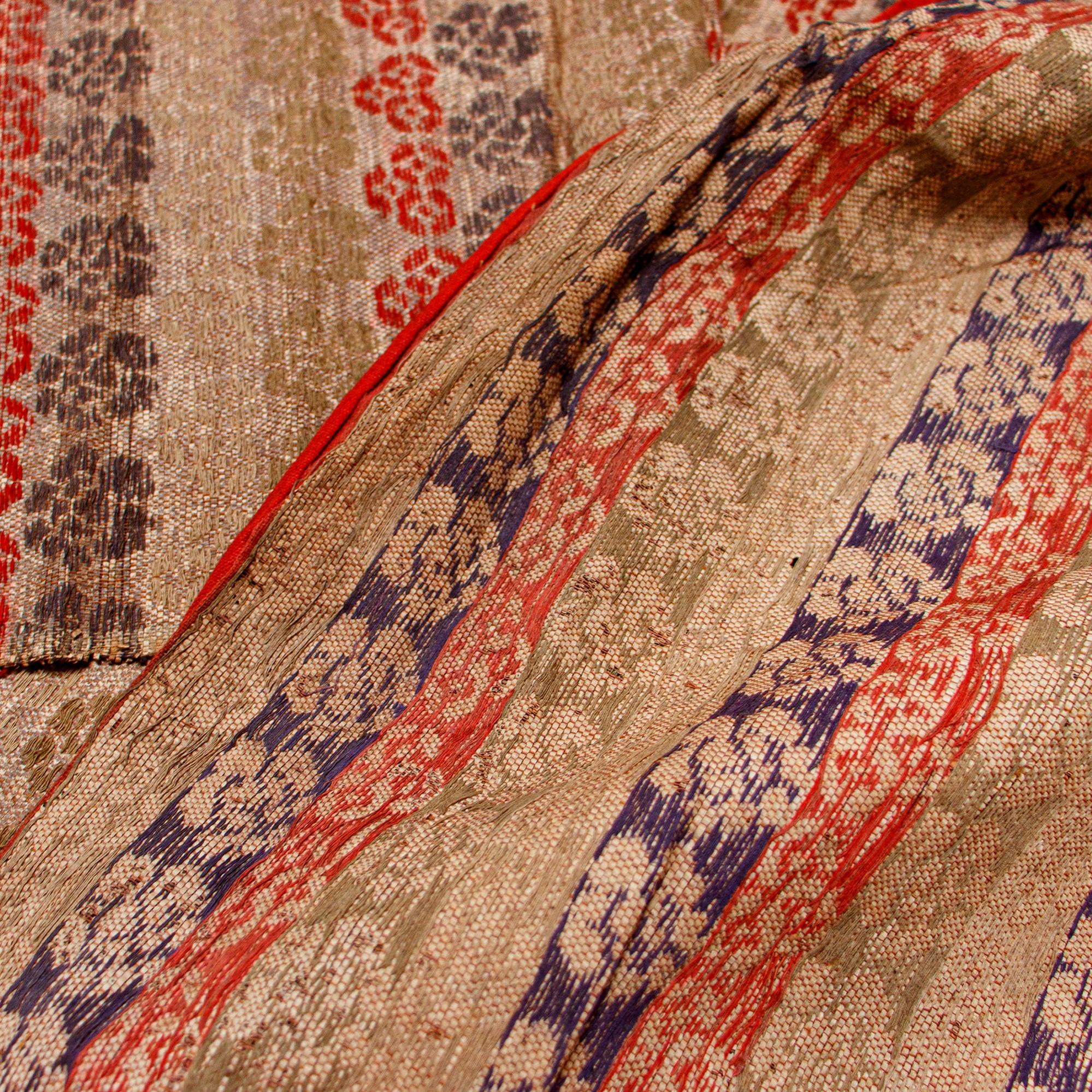 Rare Japanese Antique Paper and Silk Floral Temple Cloth