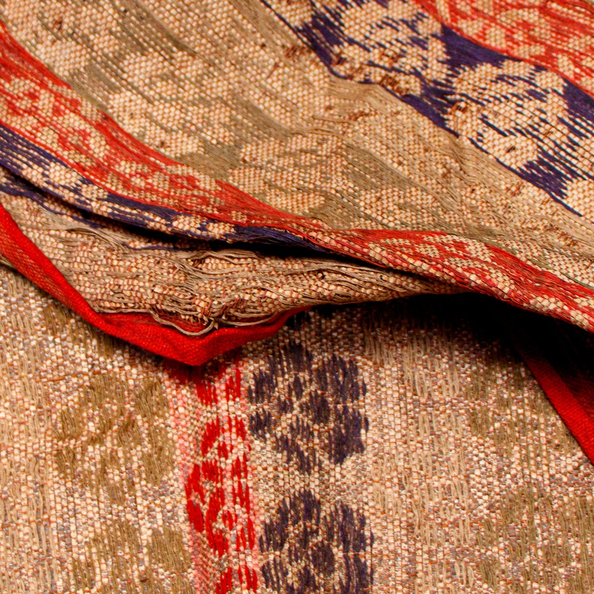 Rare Japanese Antique Paper and Silk Floral Temple Cloth