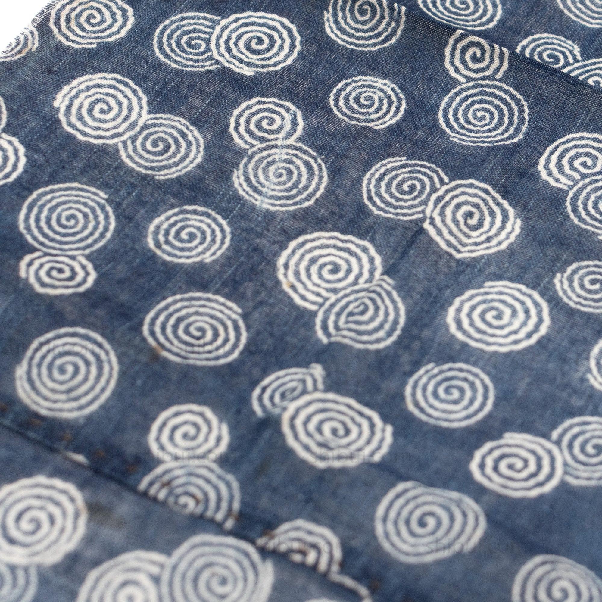 Spiral Katazome Textile Fragment | Japanese Indigo