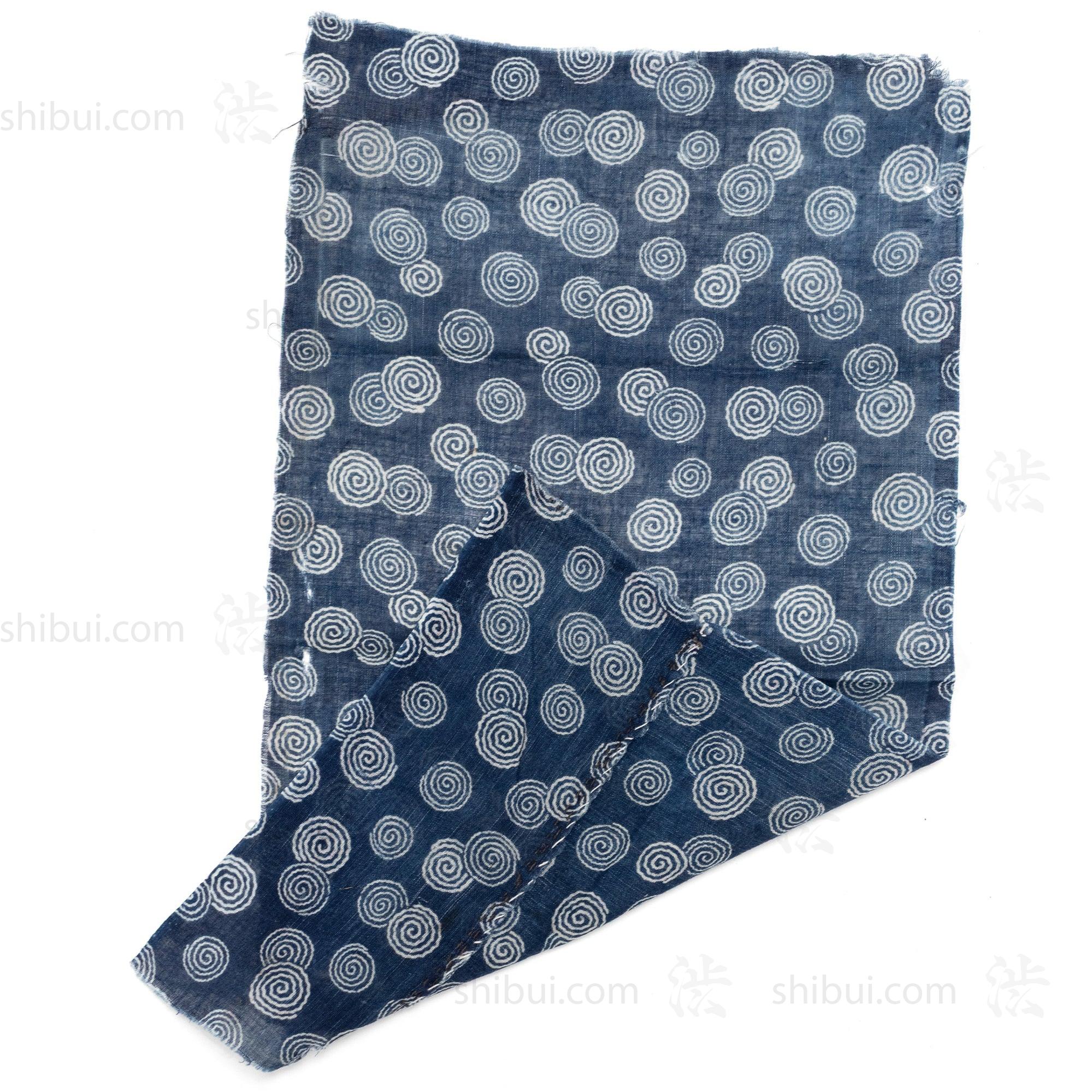 Spiral Katazome Textile Fragment | Japanese Indigo