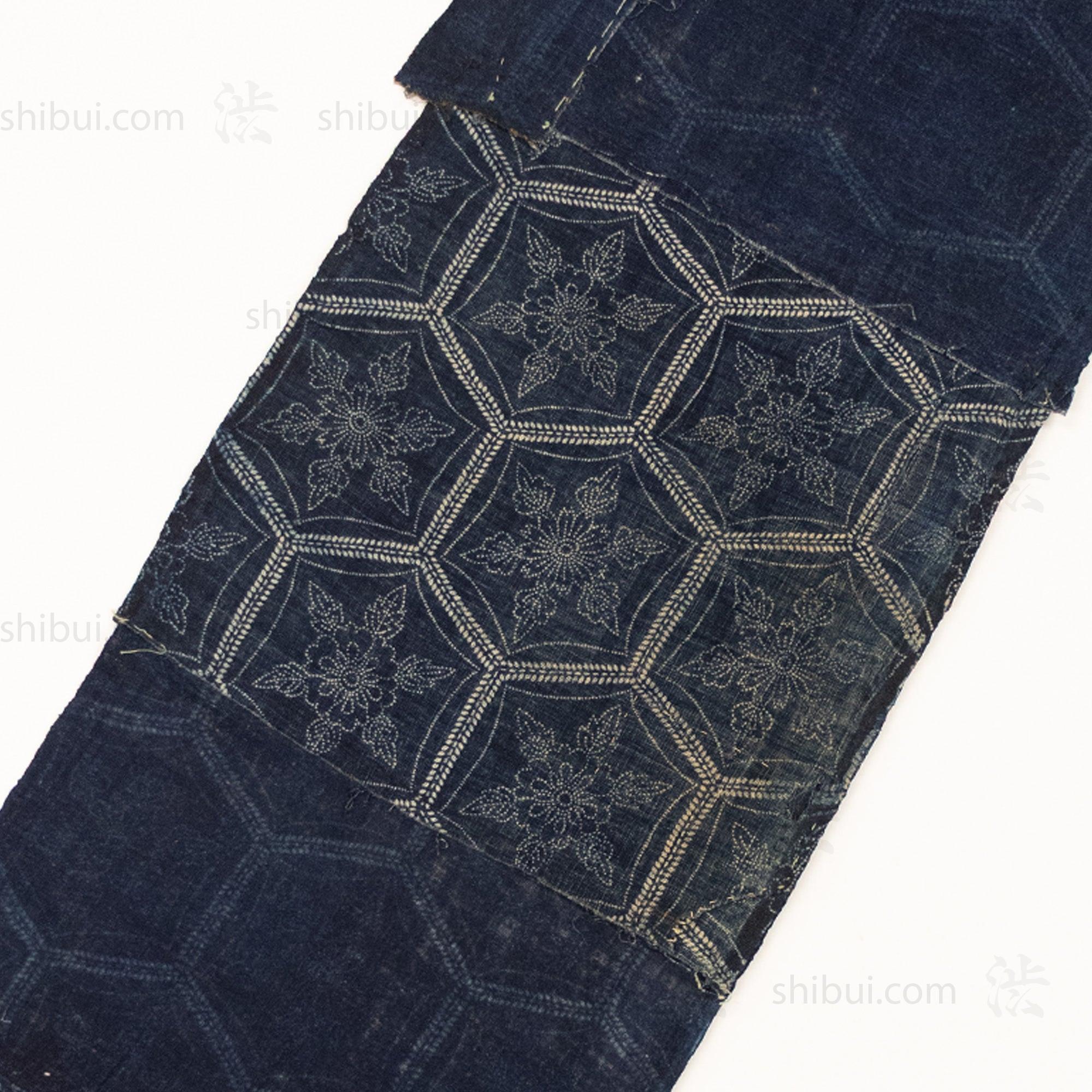 Japanese Indigo Katazome Panel Textile Snowflake Flower Pattern