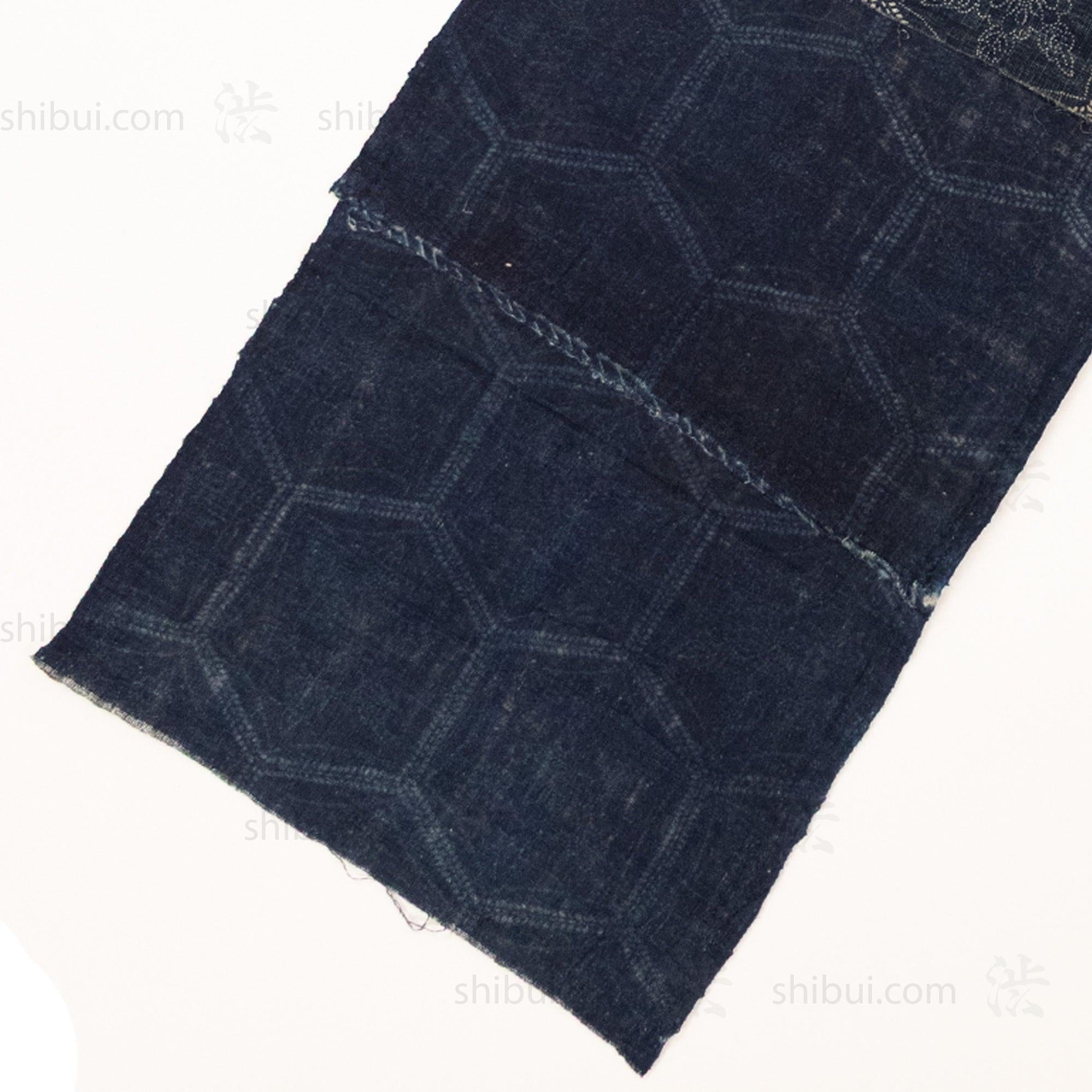 Japanese Indigo Katazome Panel Textile Snowflake Flower Pattern