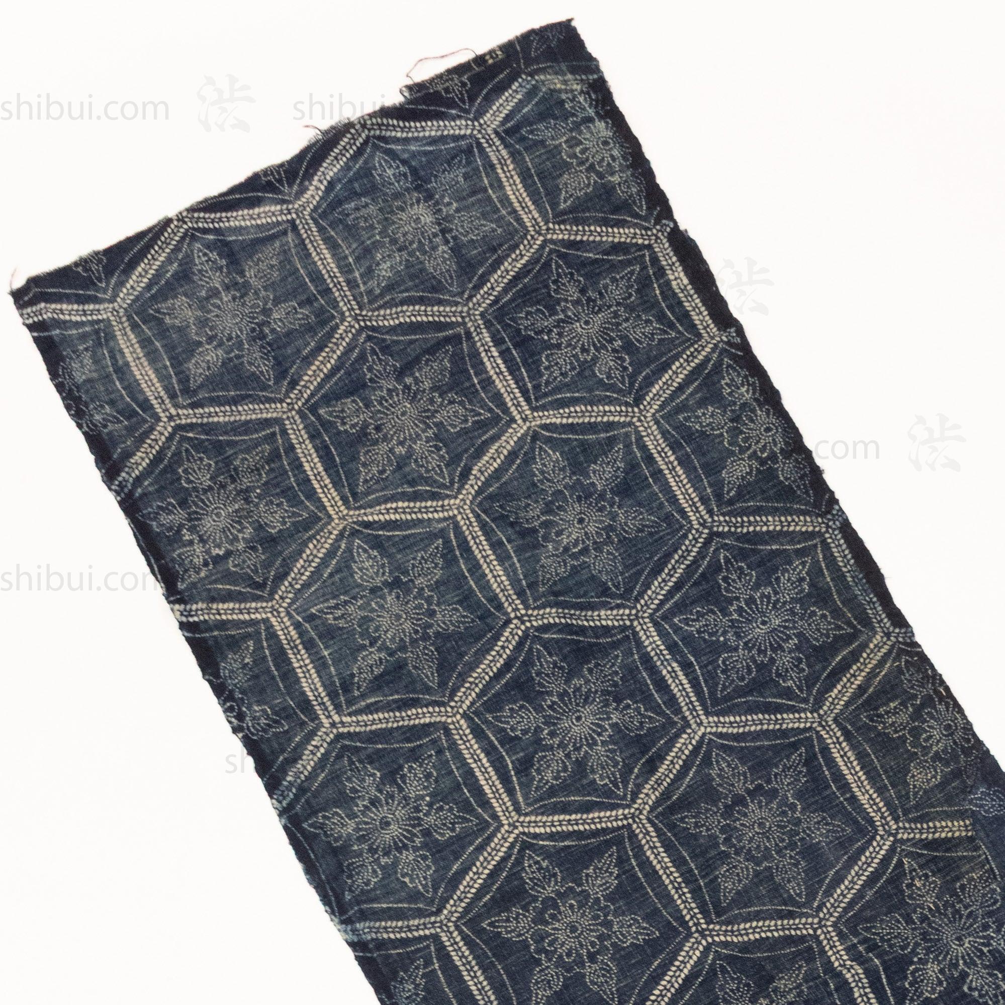 Japanese Indigo Katazome Panel Textile Snowflake Flower Pattern