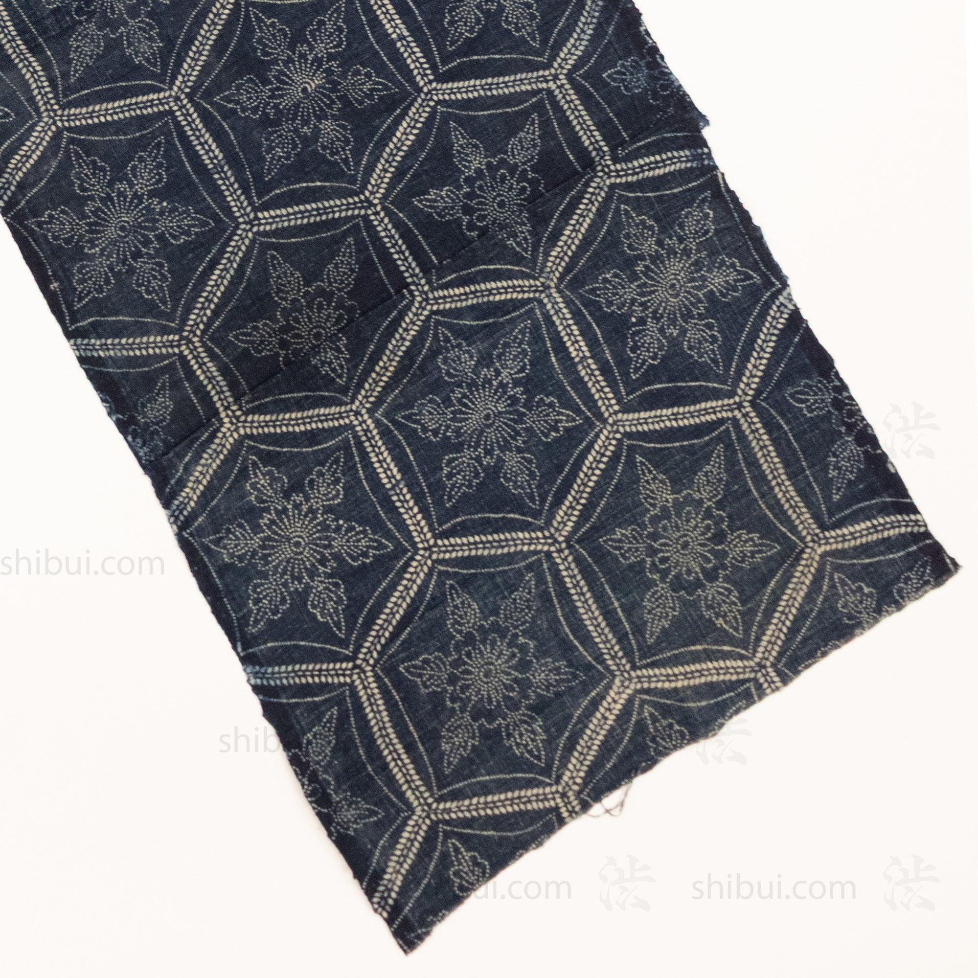 Japanese Indigo Katazome Panel Textile Snowflake Flower Pattern