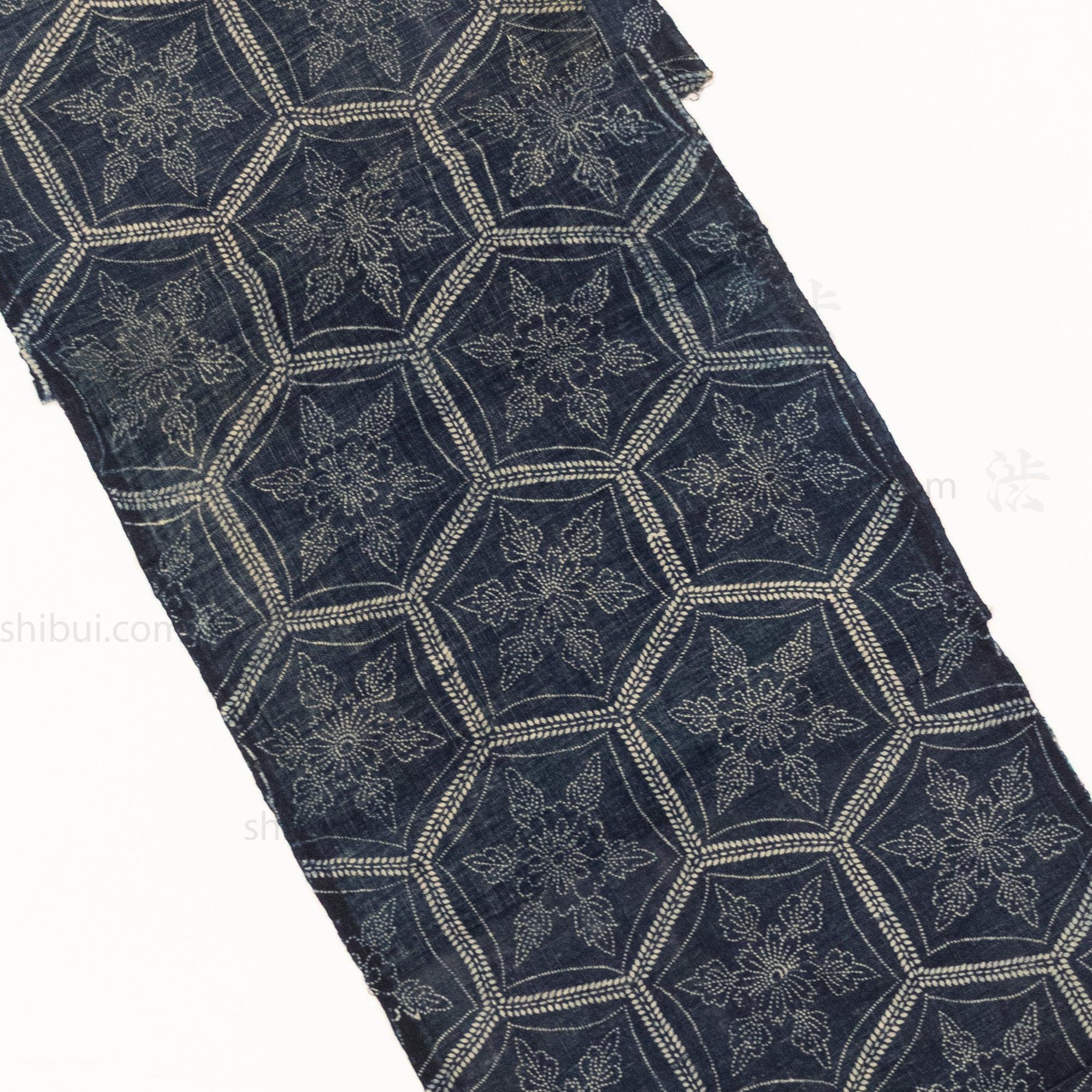 Japanese Indigo Katazome Panel Textile Snowflake Flower Pattern