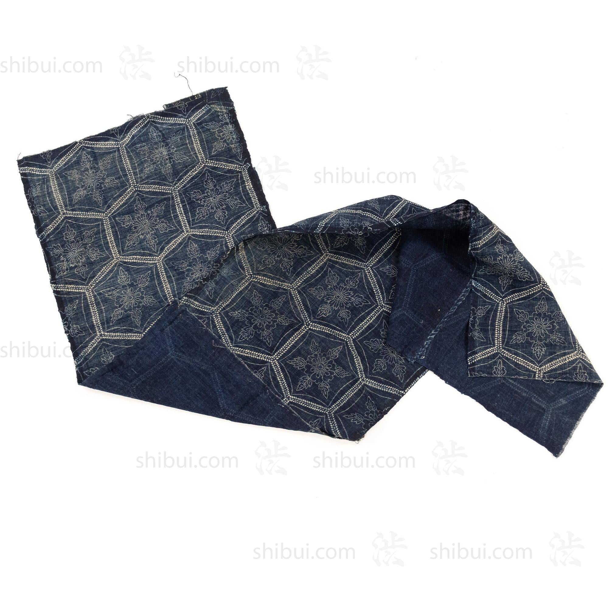 Japanese Indigo Katazome Panel Textile Snowflake Flower Pattern