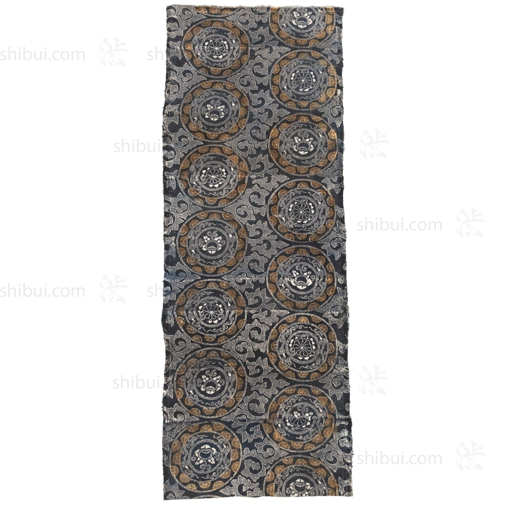 Japanese Indigo Katazome Panel Textile Arabesque Pattern with Flowers