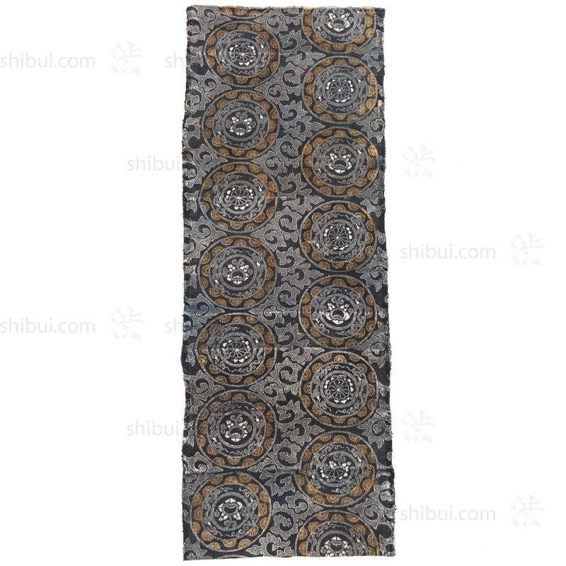 Japanese Indigo Katazome Panel Textile Arabesque Pattern with Flowers