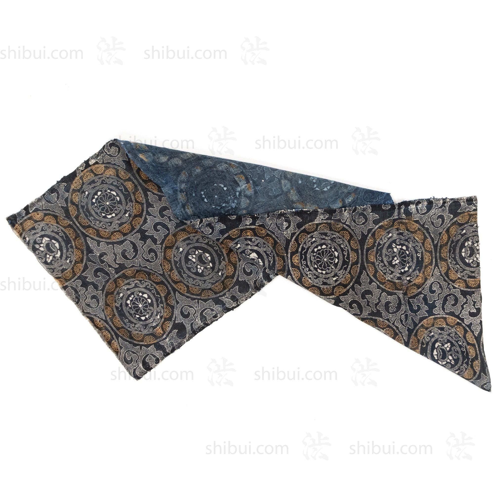 Japanese Indigo Katazome Panel Textile Arabesque Pattern with Flowers