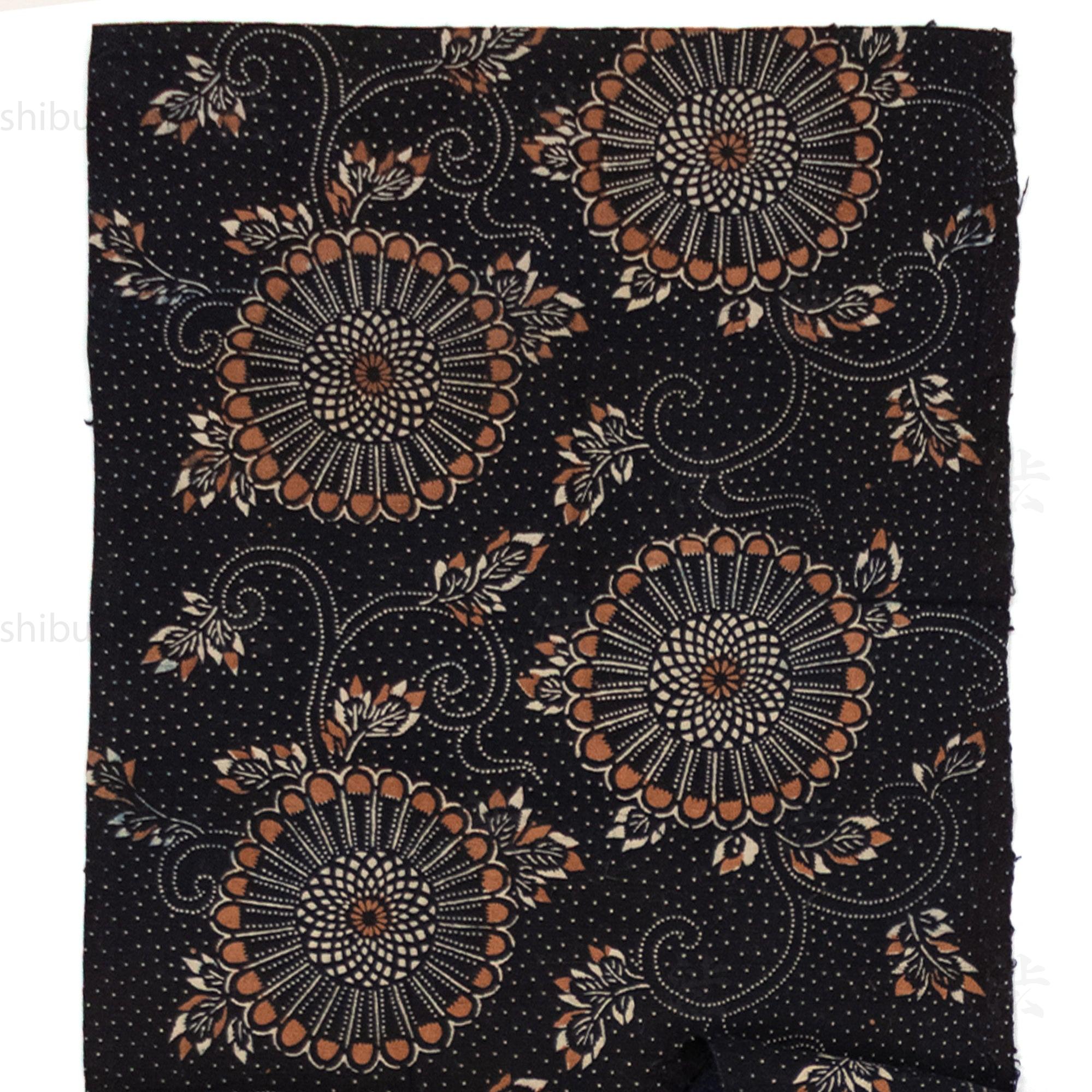 Japanese Indigo Katazome Panel Textile Kiku Mum Pattern