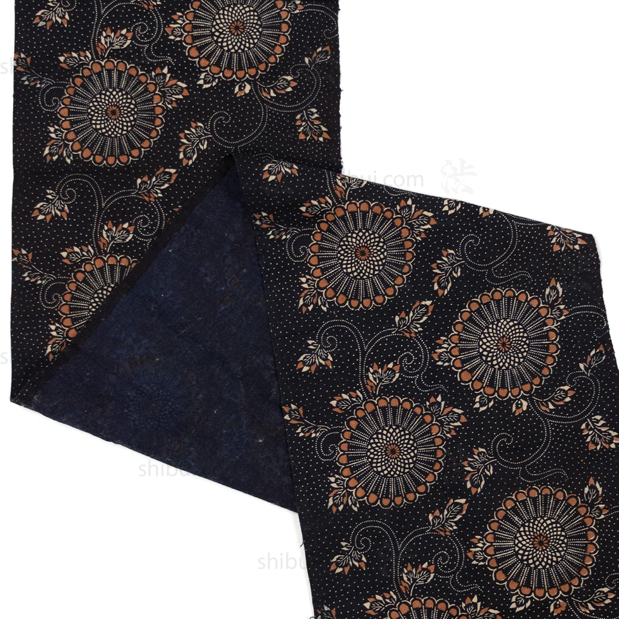 Japanese Indigo Katazome Panel Textile Kiku Mum Pattern