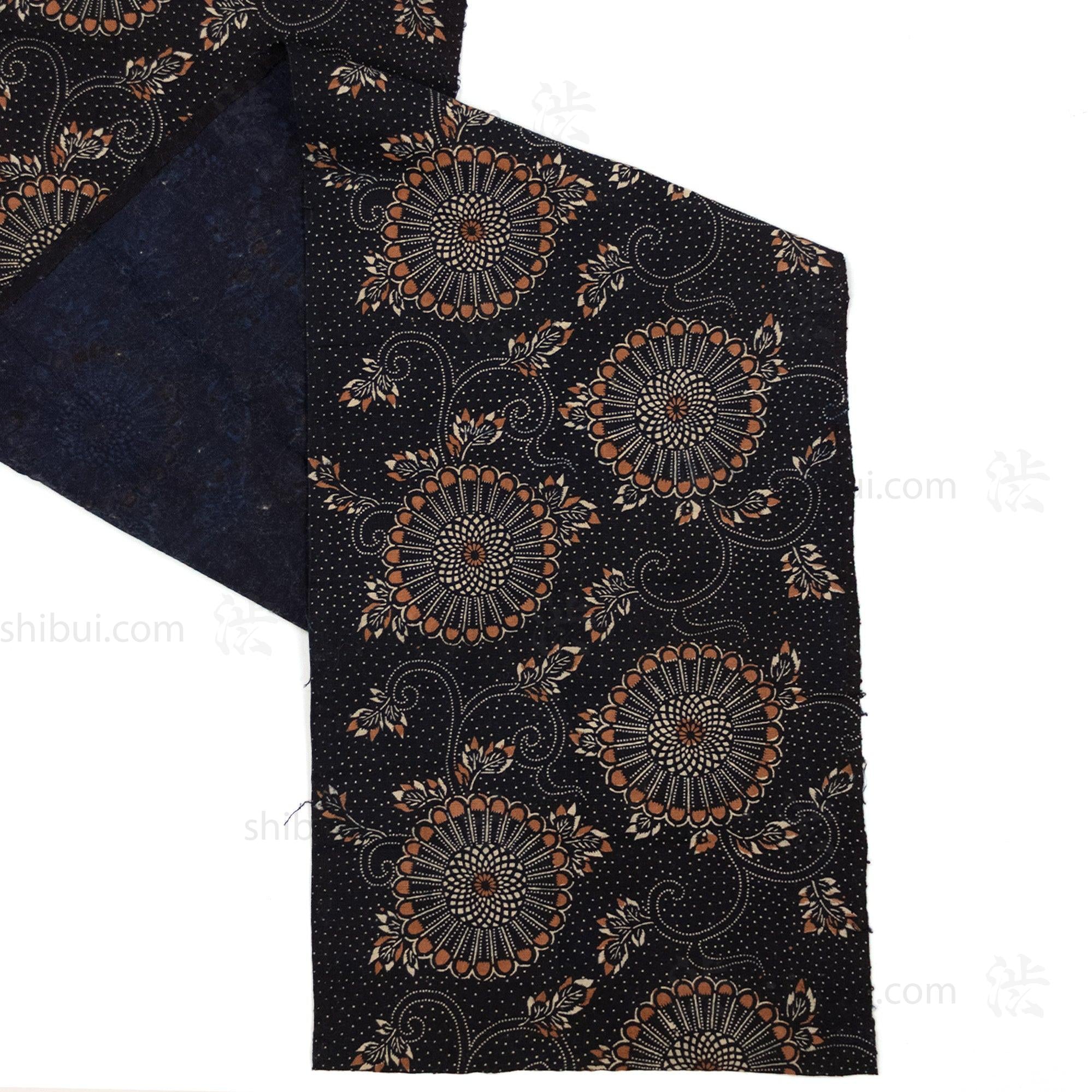 Japanese Indigo Katazome Panel Textile Kiku Mum Pattern