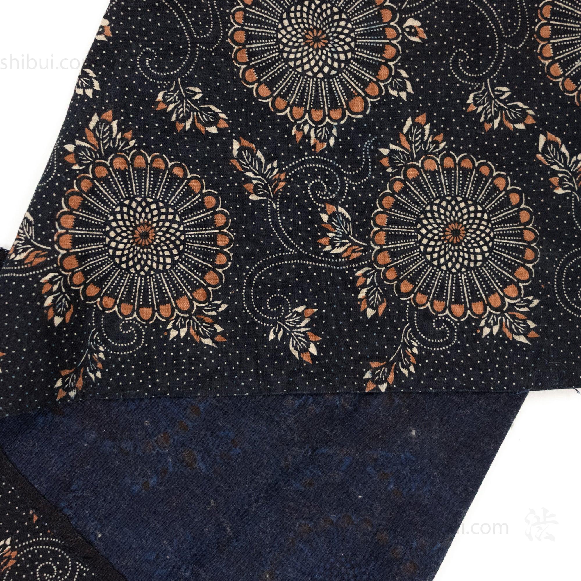 Japanese Indigo Katazome Panel Textile Kiku Mum Pattern