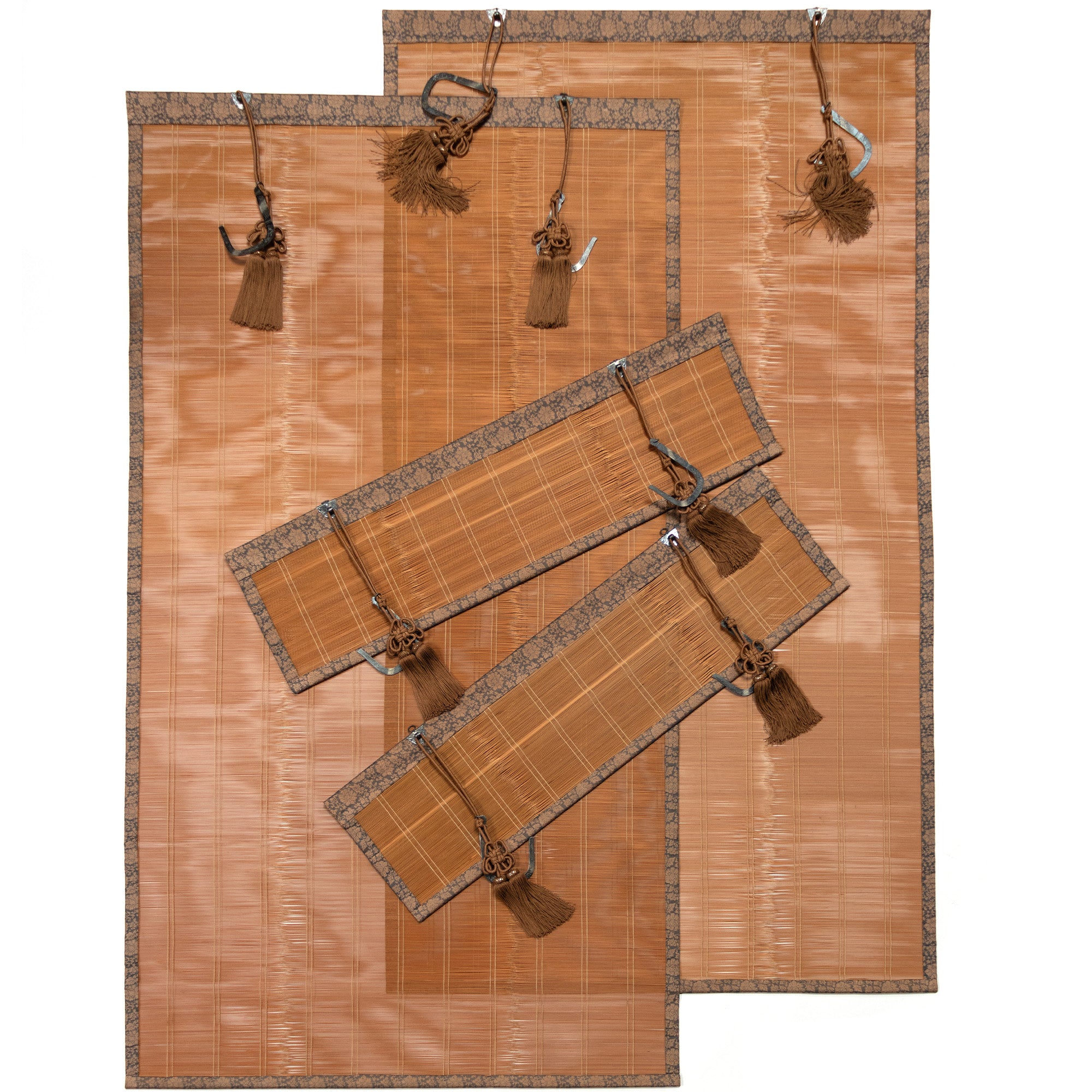 Sudare with Brocade Border| Split Bamboo Blind | Set of 2 long, 2 short