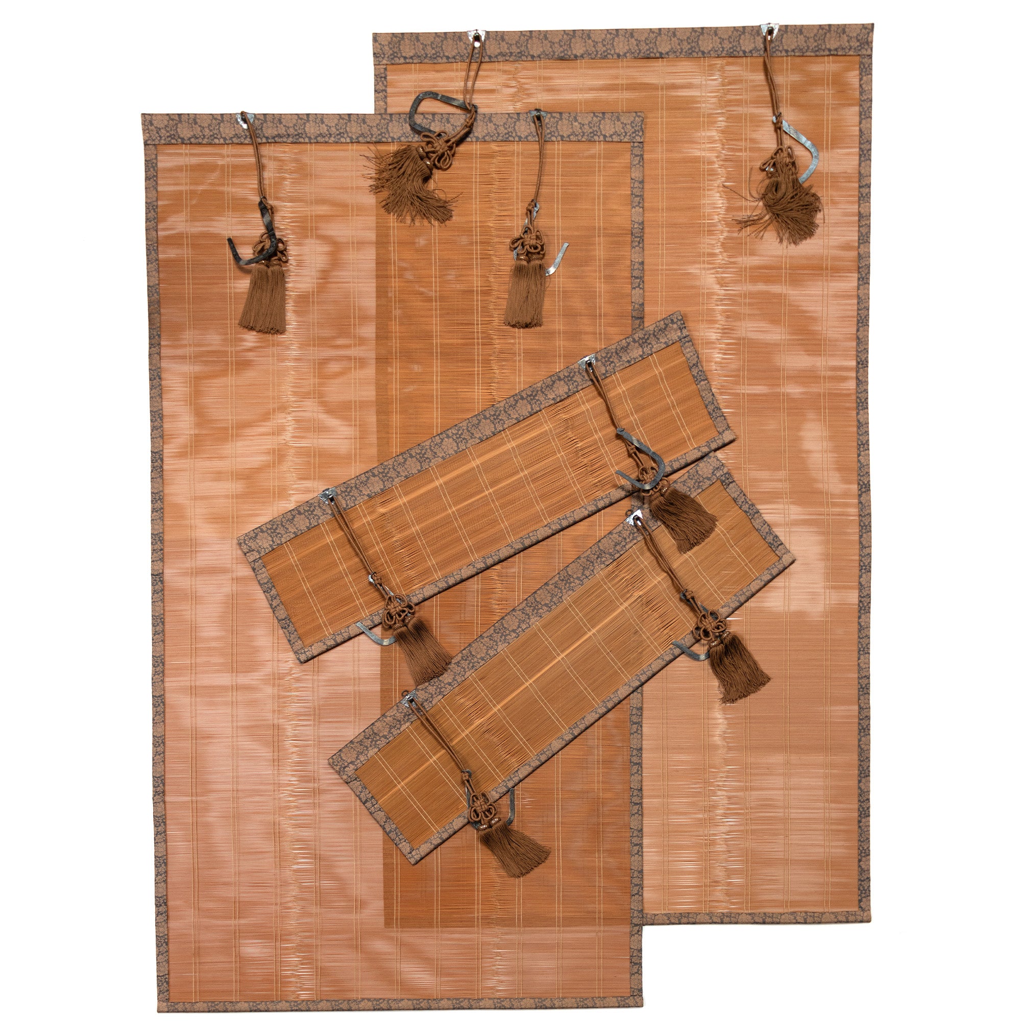 Sudare with Brocade Border| Split Bamboo Blind | Set of 2 long, 2 short