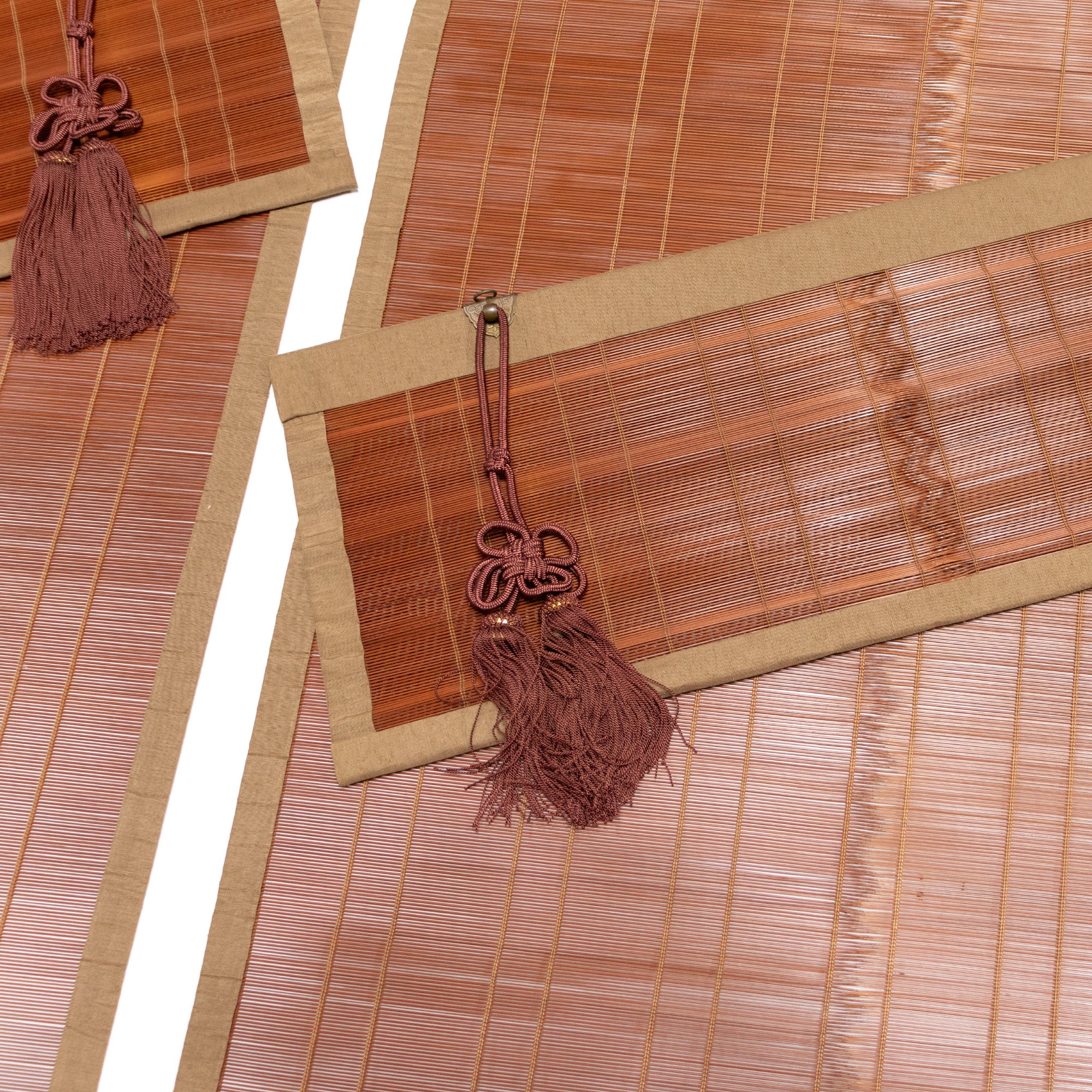 Sudare with Brocade Border| Split Bamboo Blind | Set of 2 Long & 2 Short
