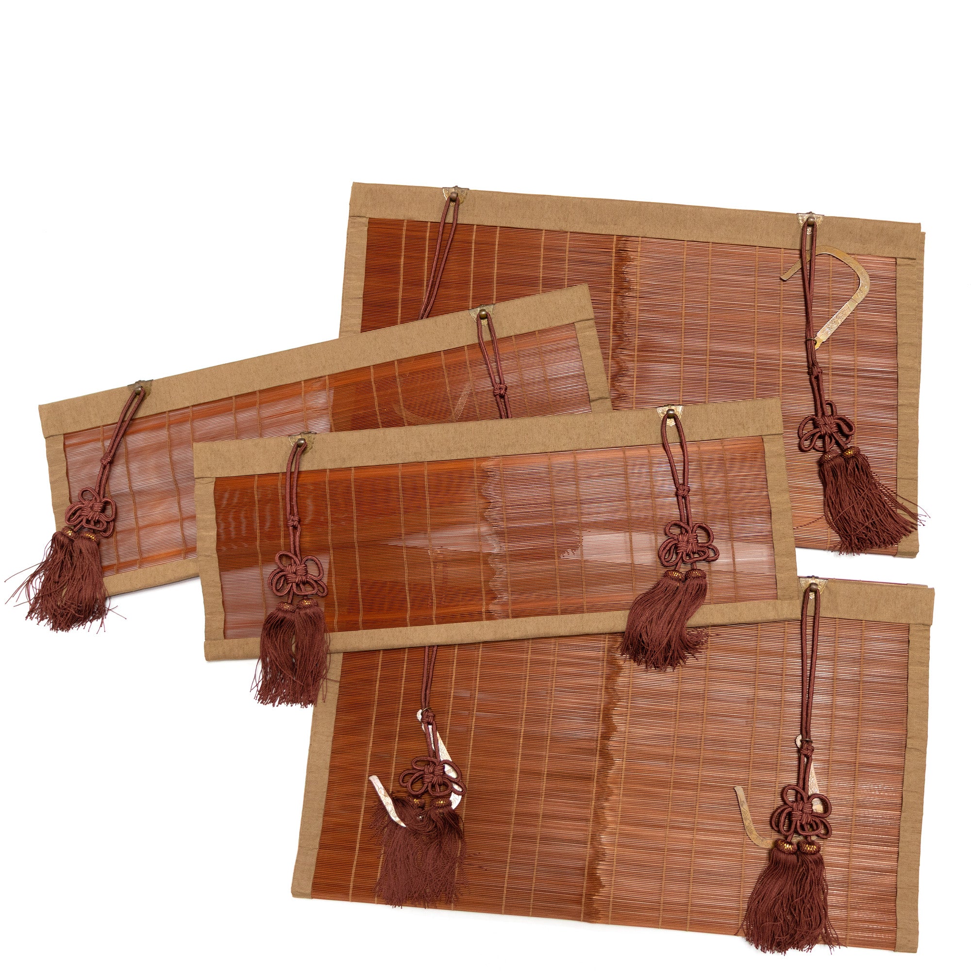 Sudare with Brocade Border| Split Bamboo Blind | Set of 2 Long & 2 Short