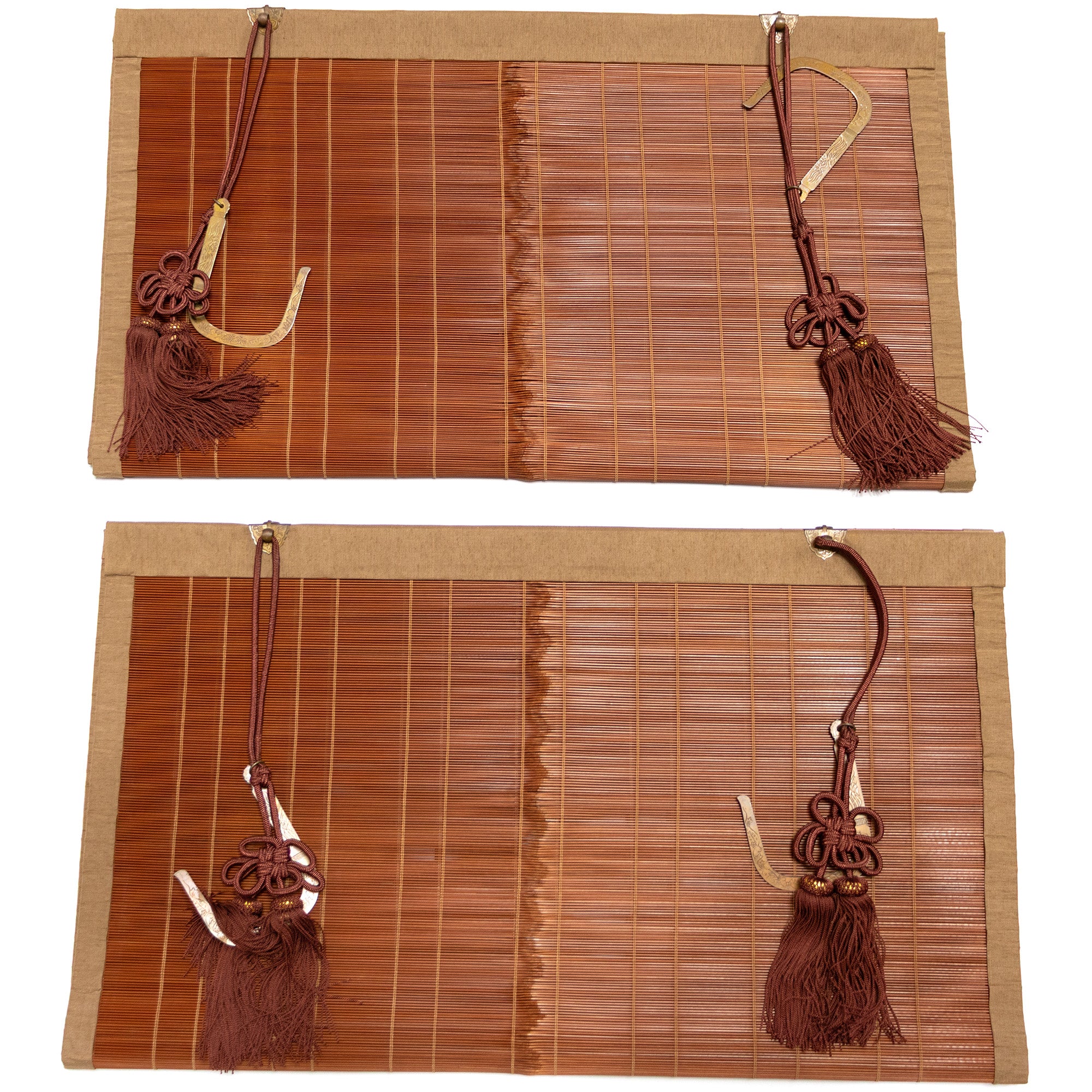 Sudare with Brocade Border| Split Bamboo Blind | Set of 2 Long & 2 Short