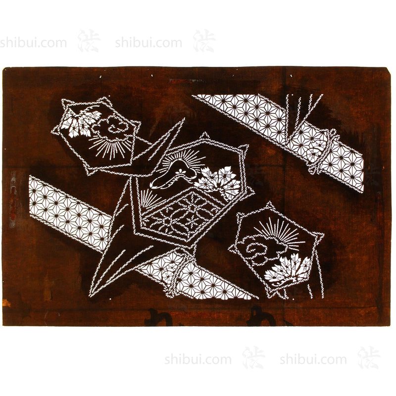 Meiji Tortoise Katagami | Japanese Lacquered Paper Stencil