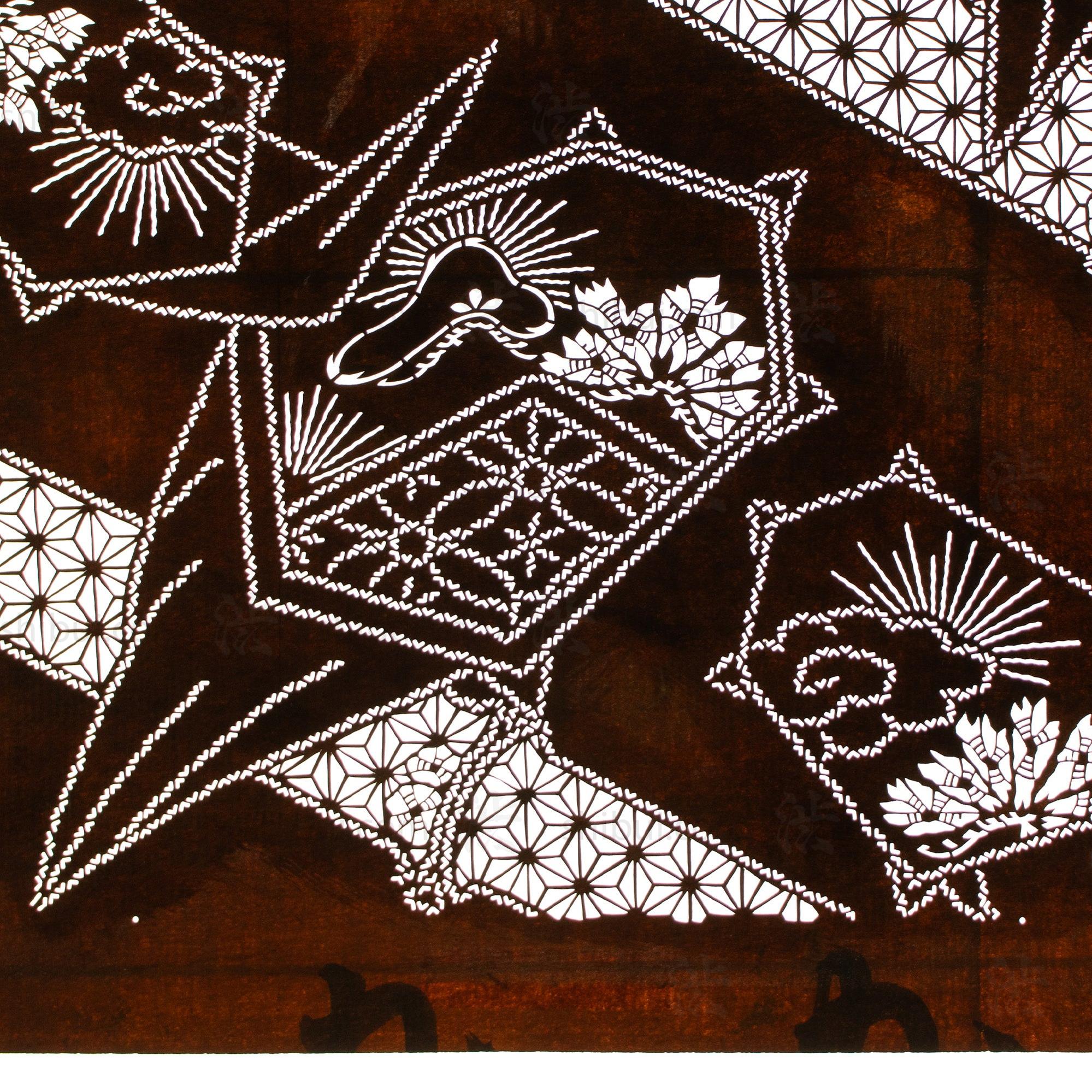 Meiji Tortoise Katagami | Japanese Lacquered Paper Stencil