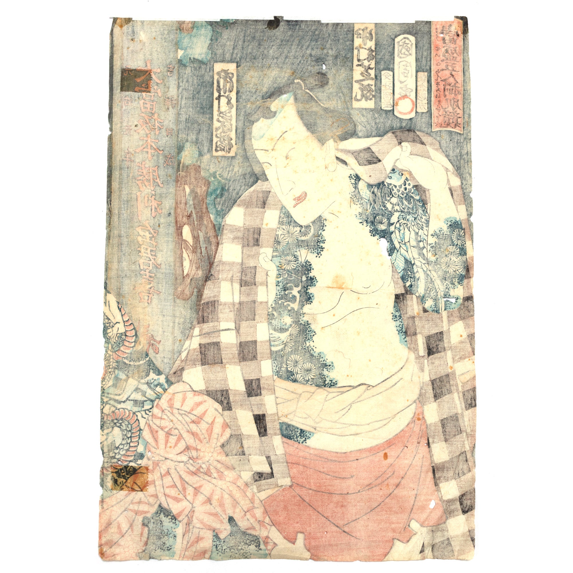 Kabuki Scene Oban From Triptych | Antique Japanese Wood Block Print