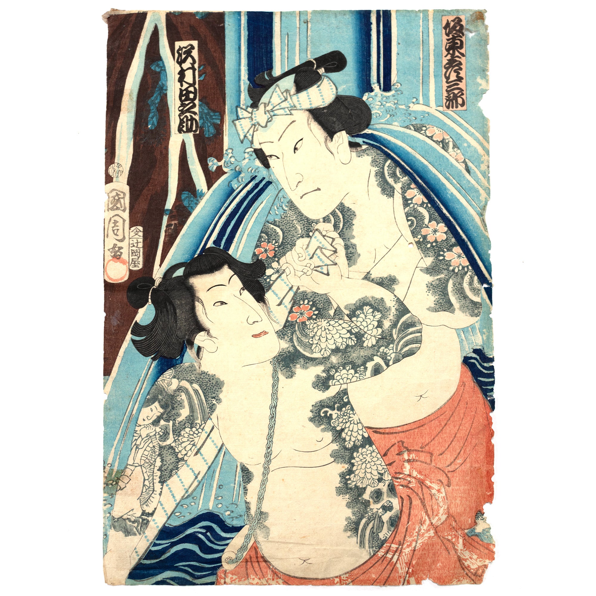 Kabuki Scene Oban From Triptych | Antique Japanese Wood Block Print