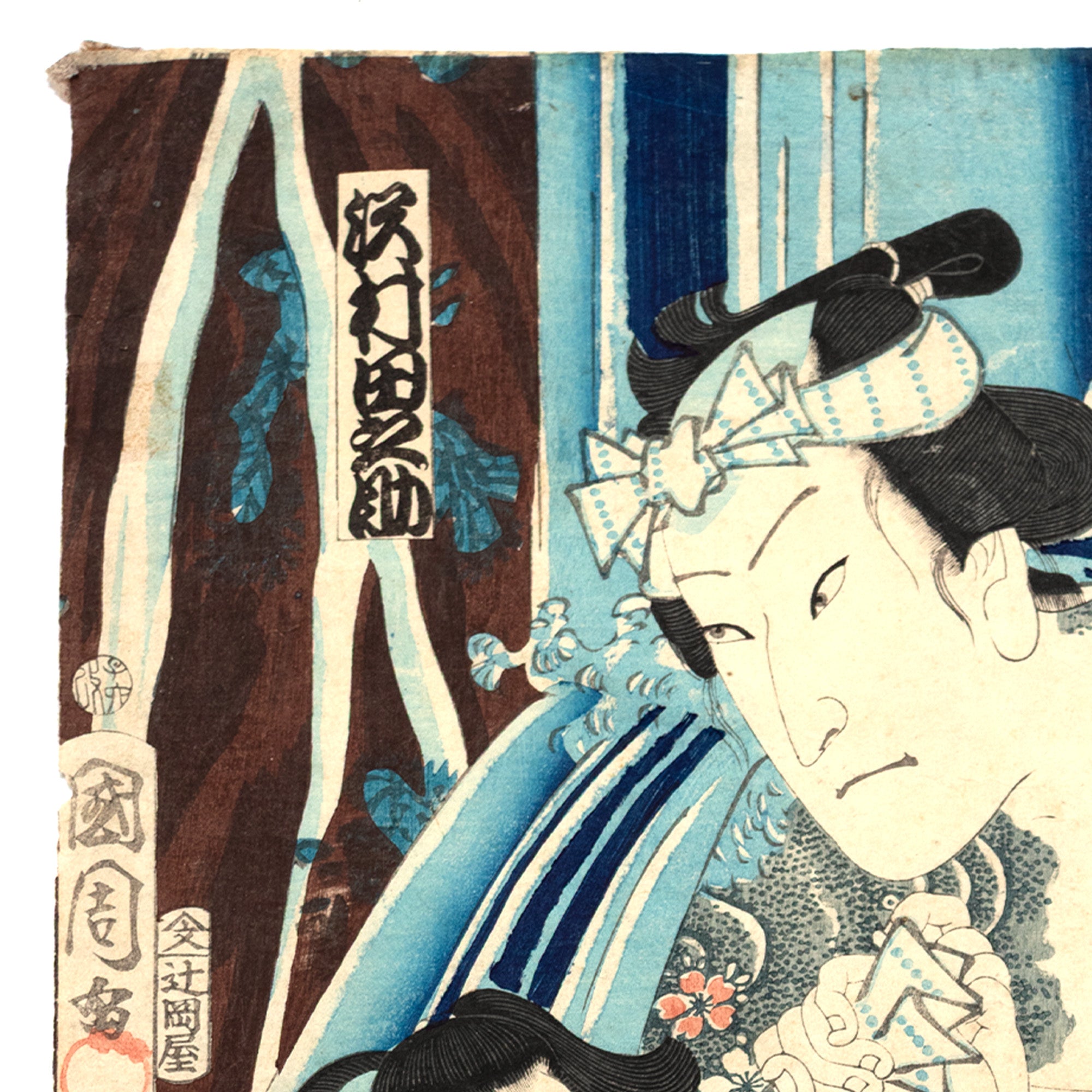 Kabuki Scene Oban From Triptych | Antique Japanese Wood Block Print