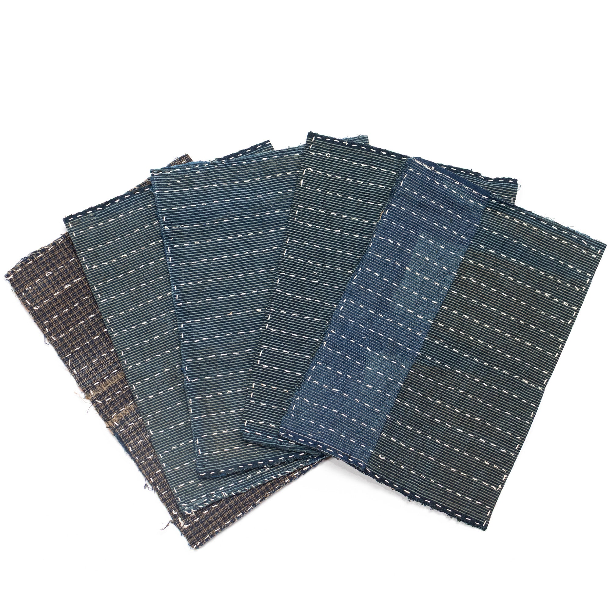 Indigo Sashiko Zokin Set of 5 | Small Sashiko Placemats