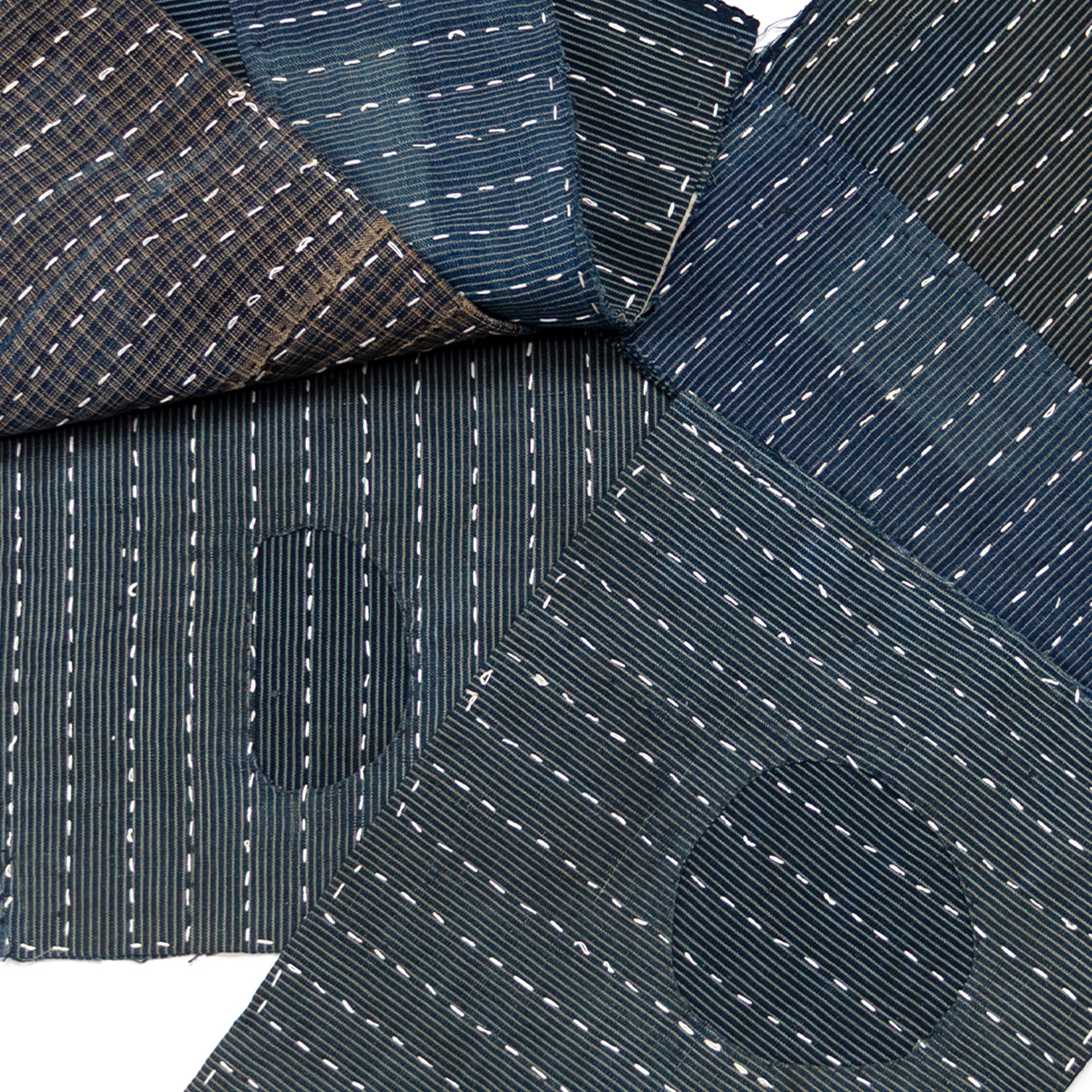 Indigo Sashiko Zokin Set of 5 | Small Sashiko Placemats