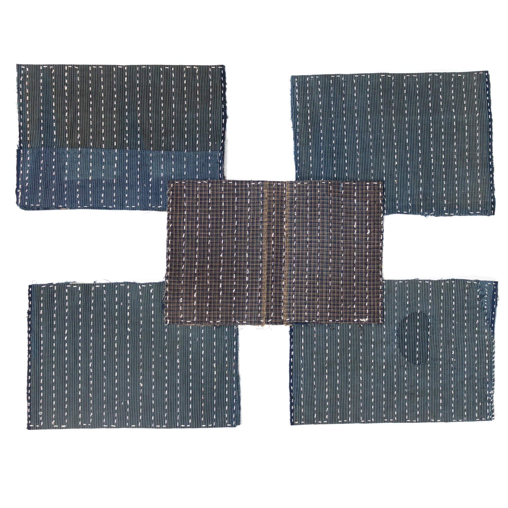 Indigo Sashiko Zokin Set of 5 | Small Sashiko Placemats