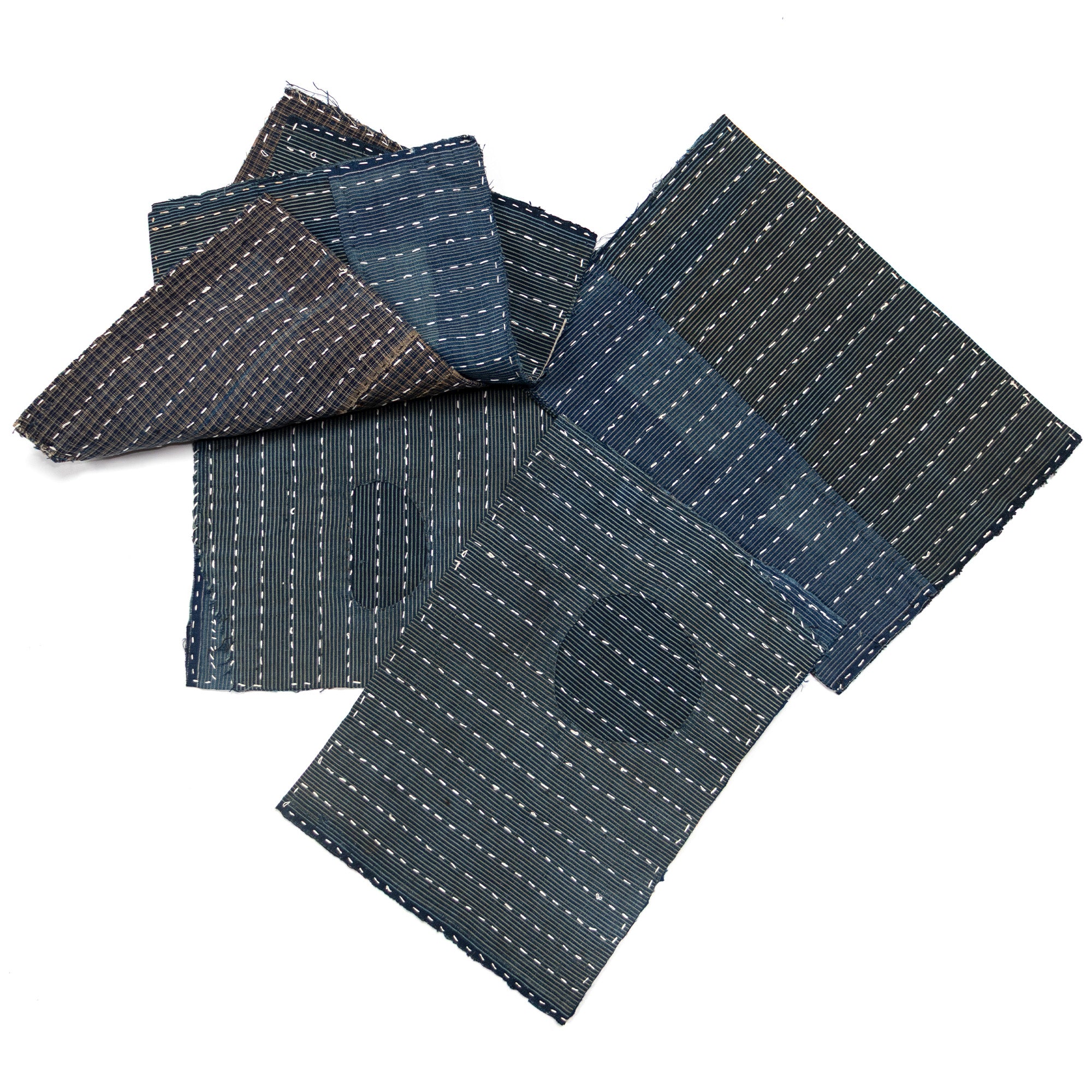 Indigo Sashiko Zokin Set of 5 | Small Sashiko Placemats