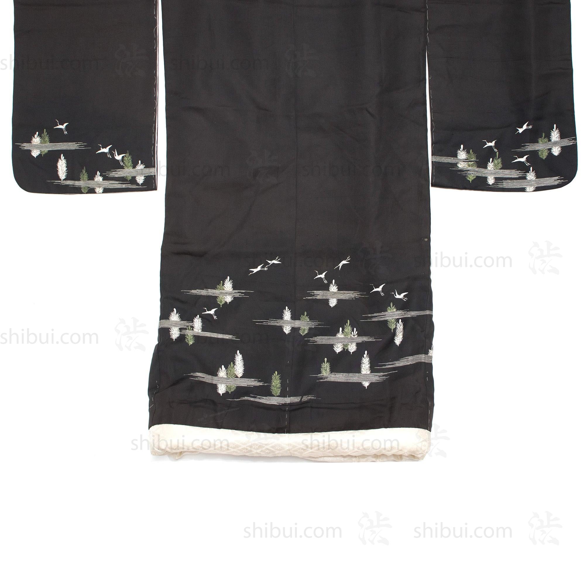 Pine & Crane Black Meiji Era Uchikake