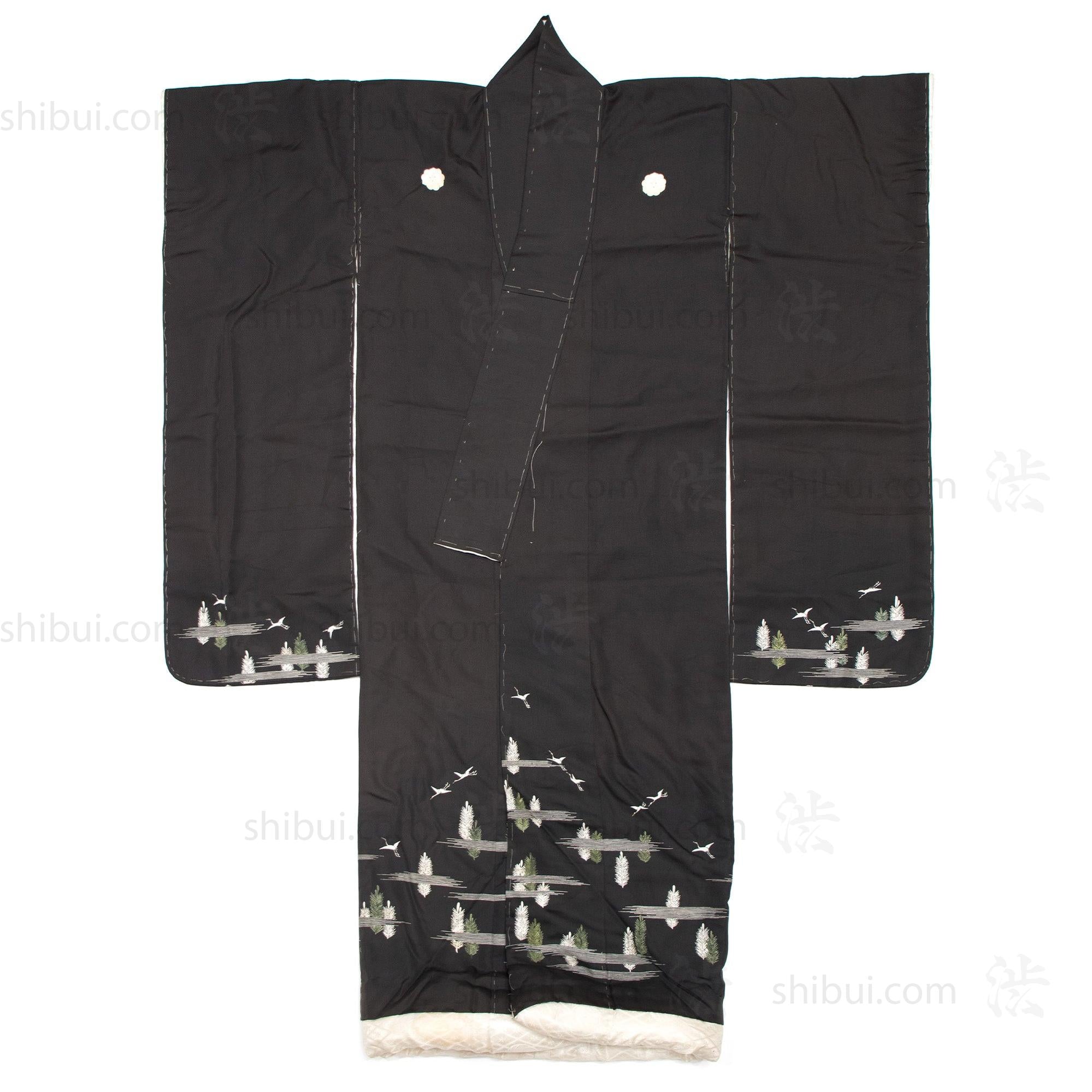 Pine & Crane Black Meiji Era Uchikake