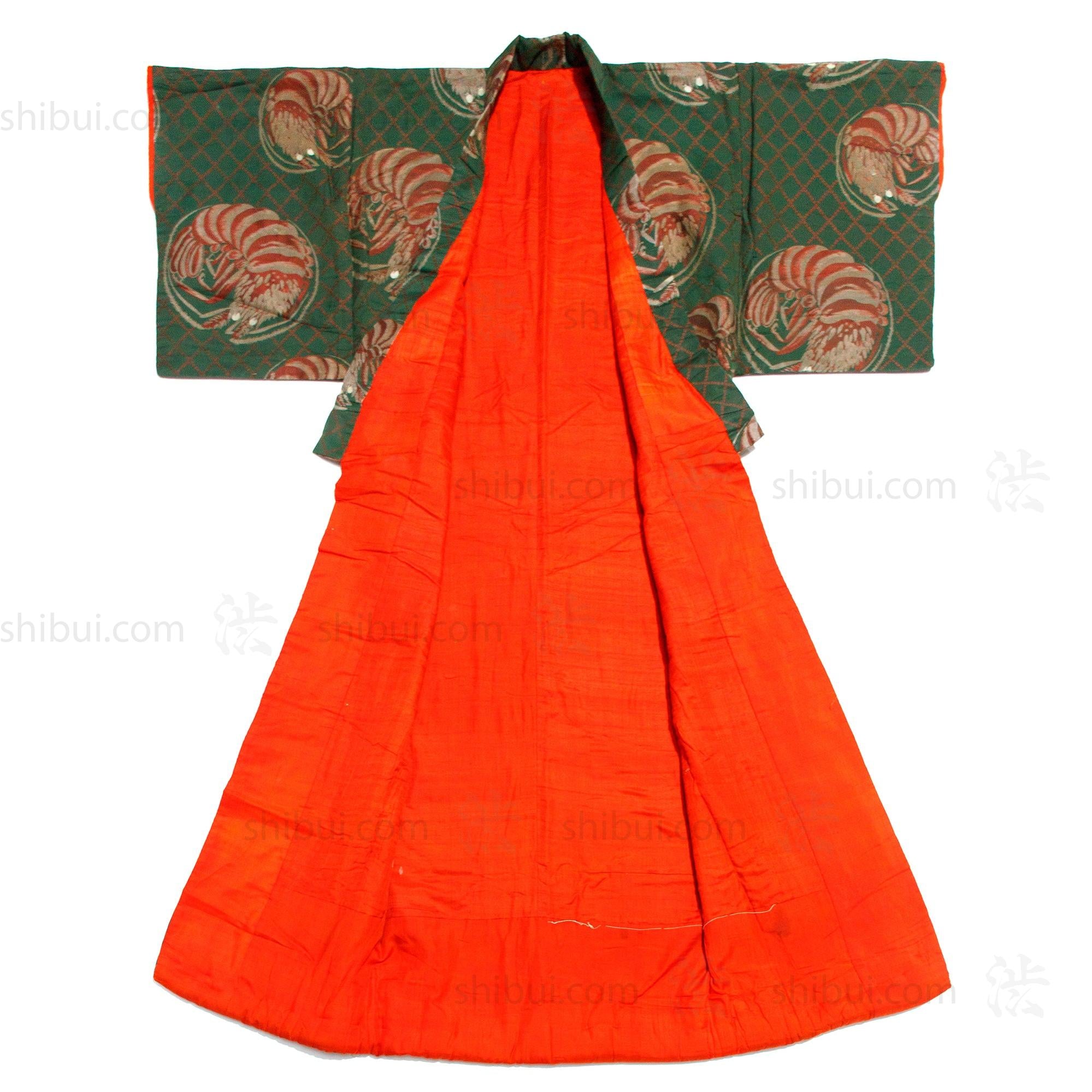 Lobster Uchikake | Japanese Antique Quilted Kimono