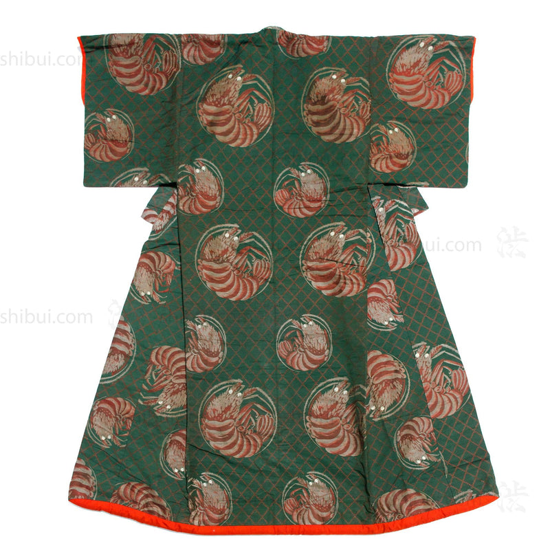Lobster Uchikake | Japanese Antique Quilted Kimono