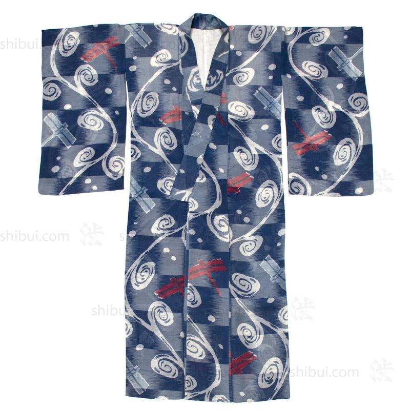 Blue Meisen Silk Kimono with Dragonflys