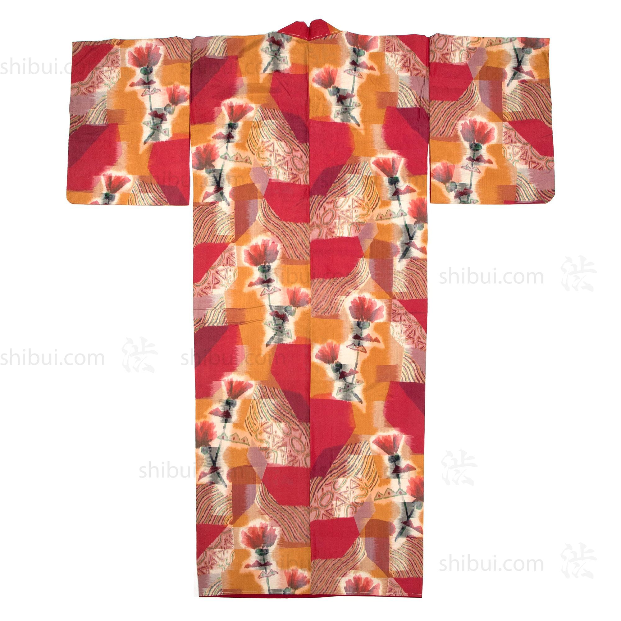Meisen Silk Kimono with Poppy