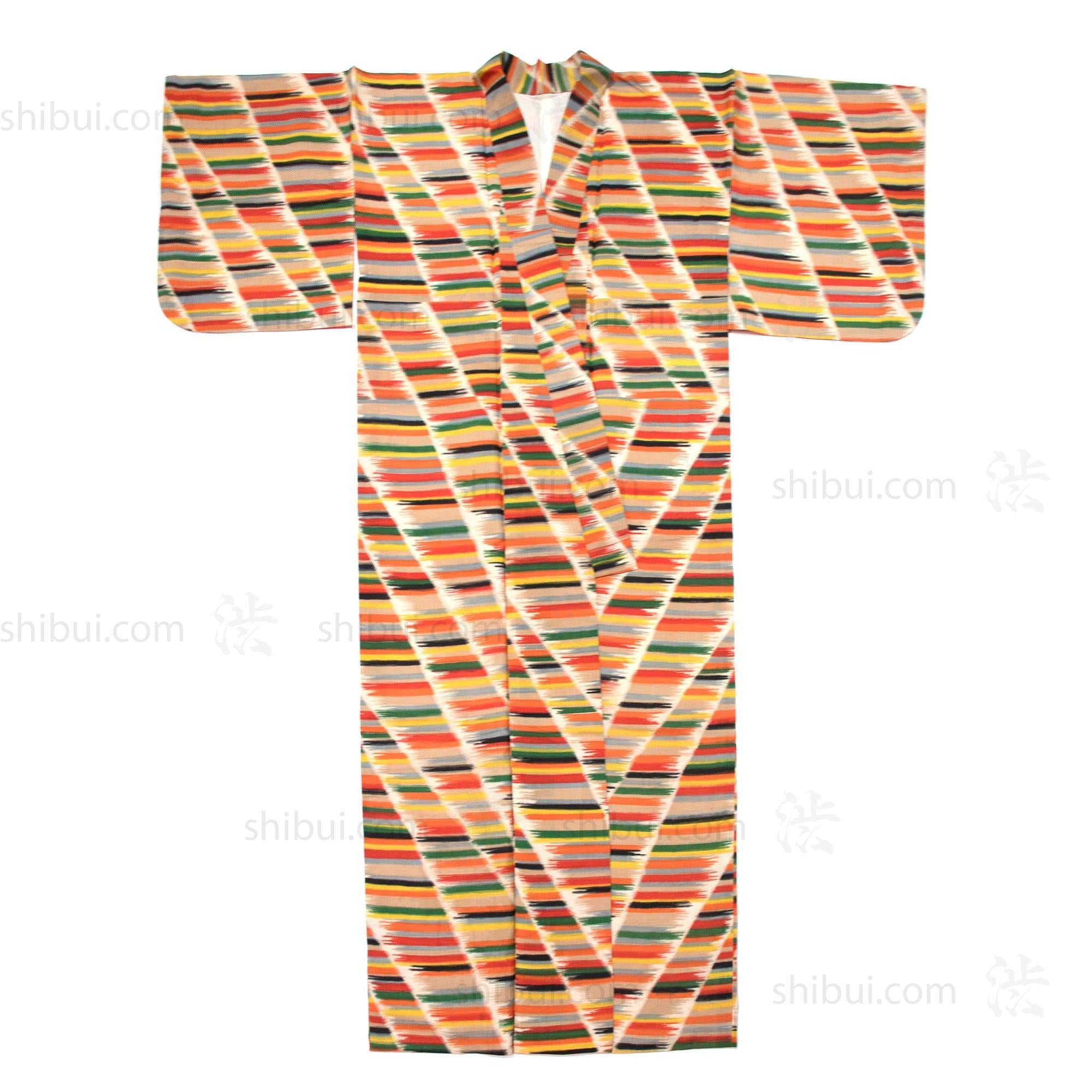 Meisen Silk Kimono with Brush Strokes