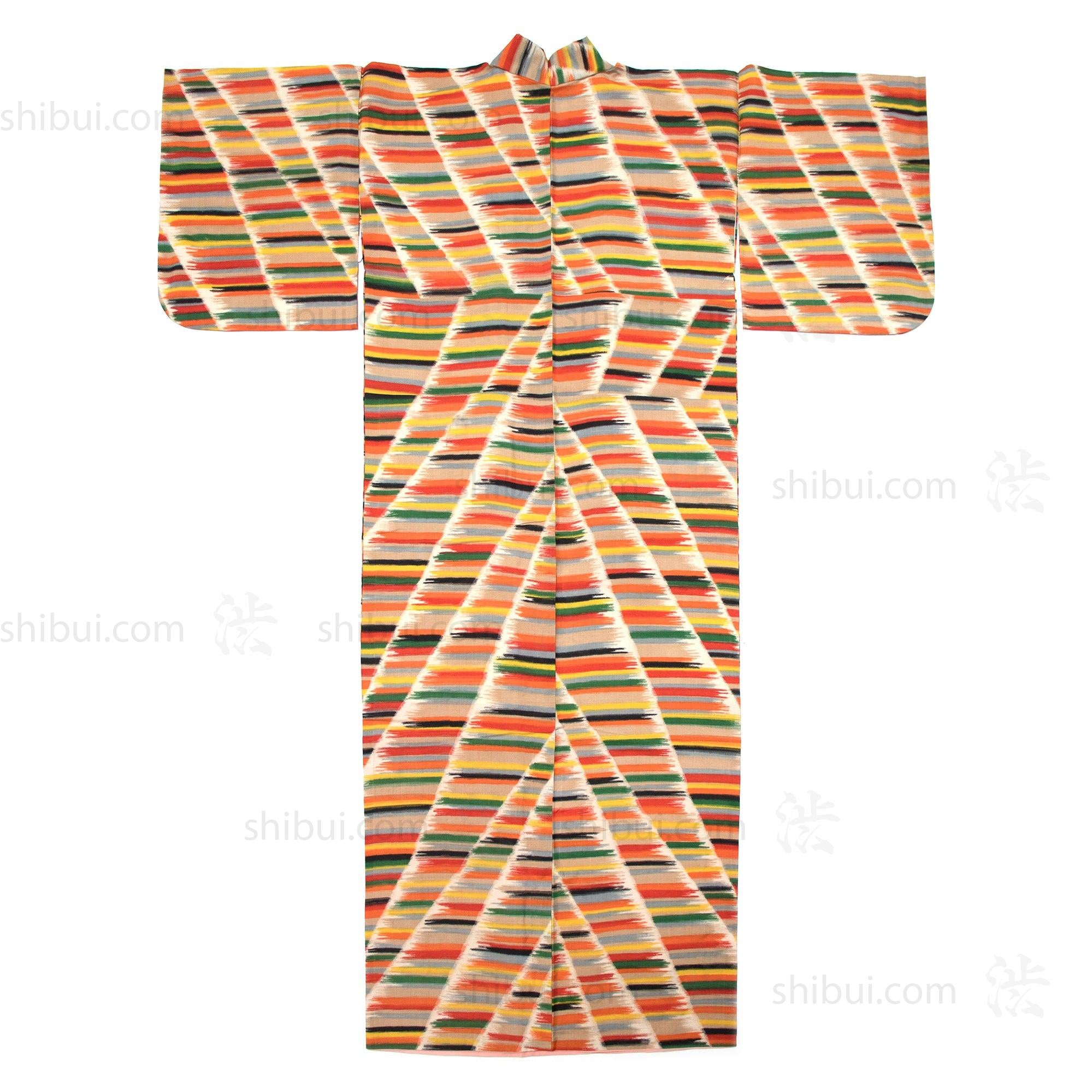 Meisen Silk Kimono with Brush Strokes