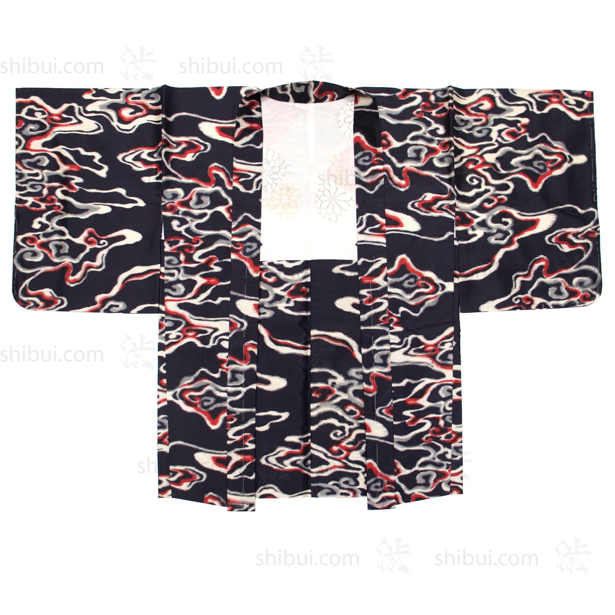 Dark Blue Meisen Silk Haori with Smoke Motif