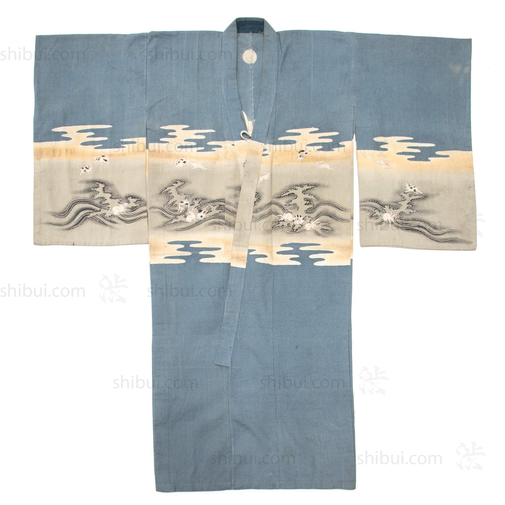 Japanese Boys's Formal Kimono with Nami Usagi - Rabbit and Wave Motif