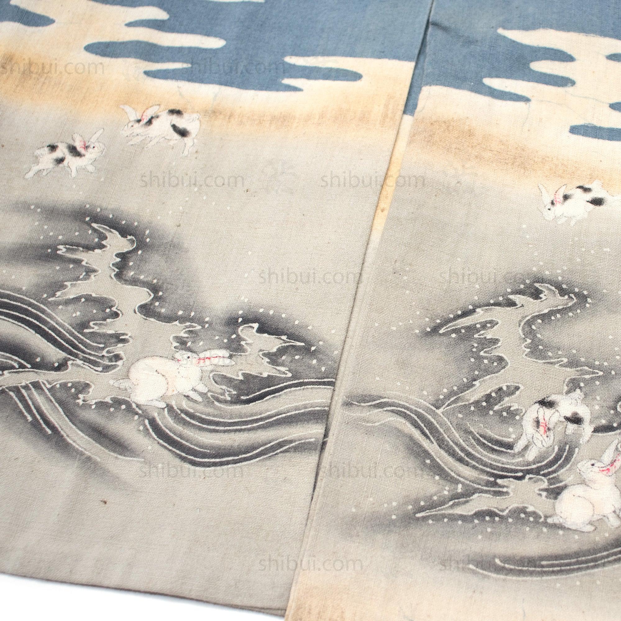 Japanese Boys's Formal Kimono with Nami Usagi - Rabbit and Wave Motif