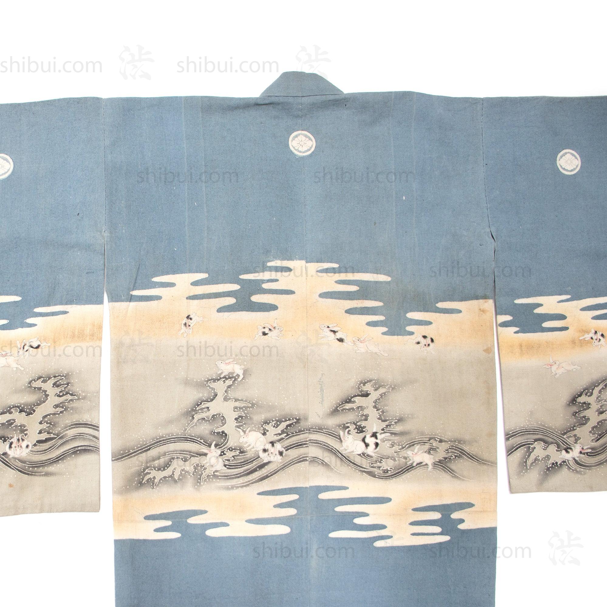 Japanese Boys's Formal Kimono with Nami Usagi - Rabbit and Wave Motif