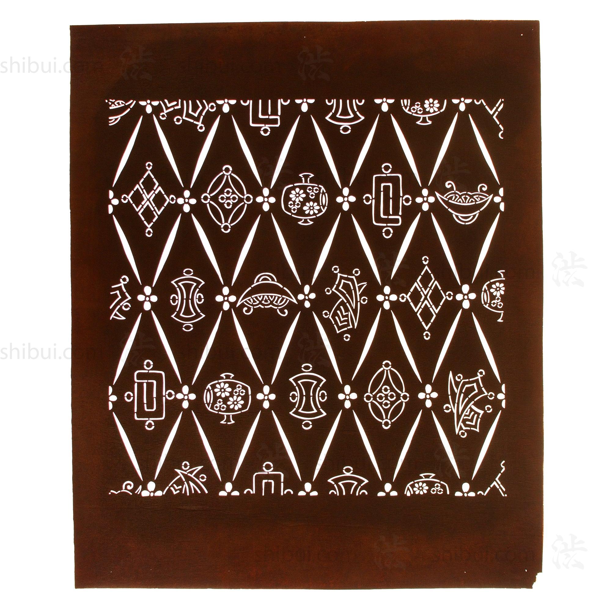 Lucky Symbol Motif Katagami | Japanese Lacquered Paper Stencil