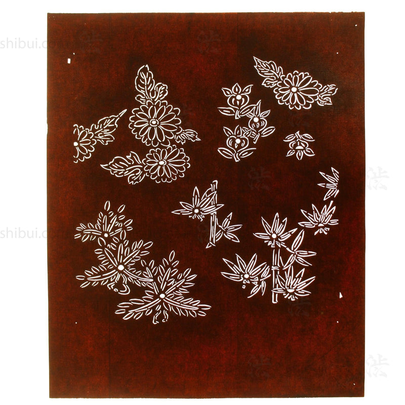 Flower & Bamboo Motif Katagami | Japanese Lacquered Paper Stencil